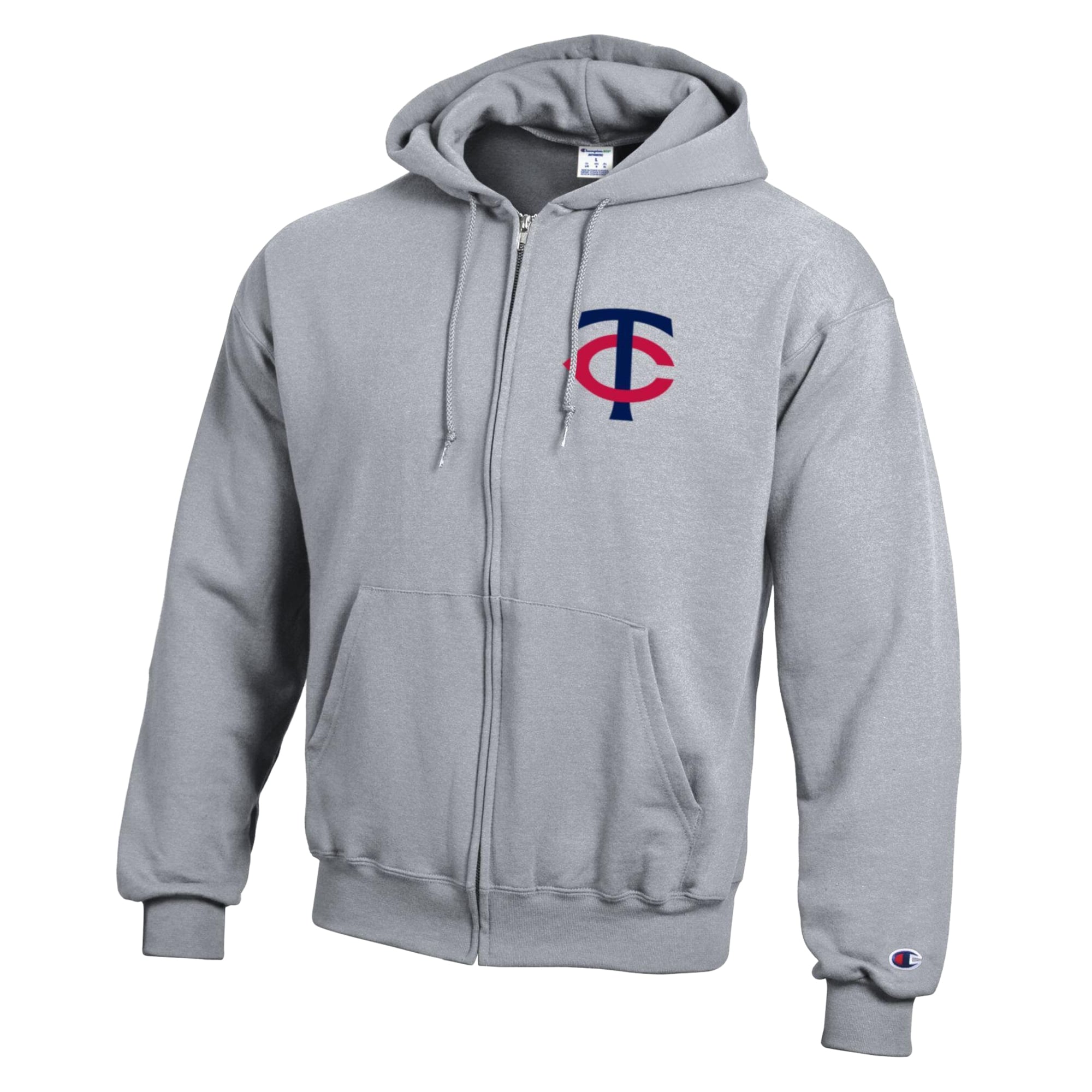 Men's Champion Heather Gray Minnesota Twins Powerblend Full-Zip Hoodie