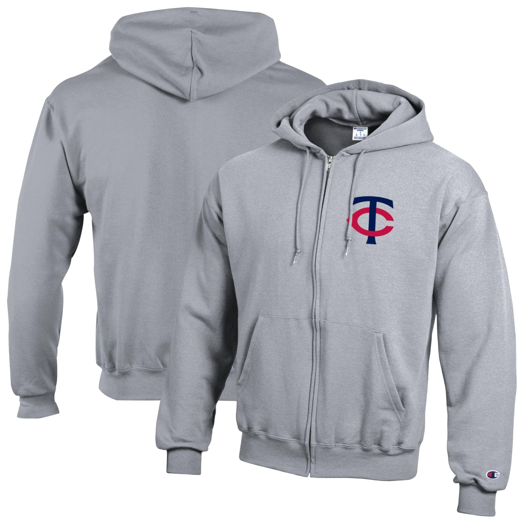 Men's Champion Heather Gray Minnesota Twins Powerblend Full-Zip Hoodie