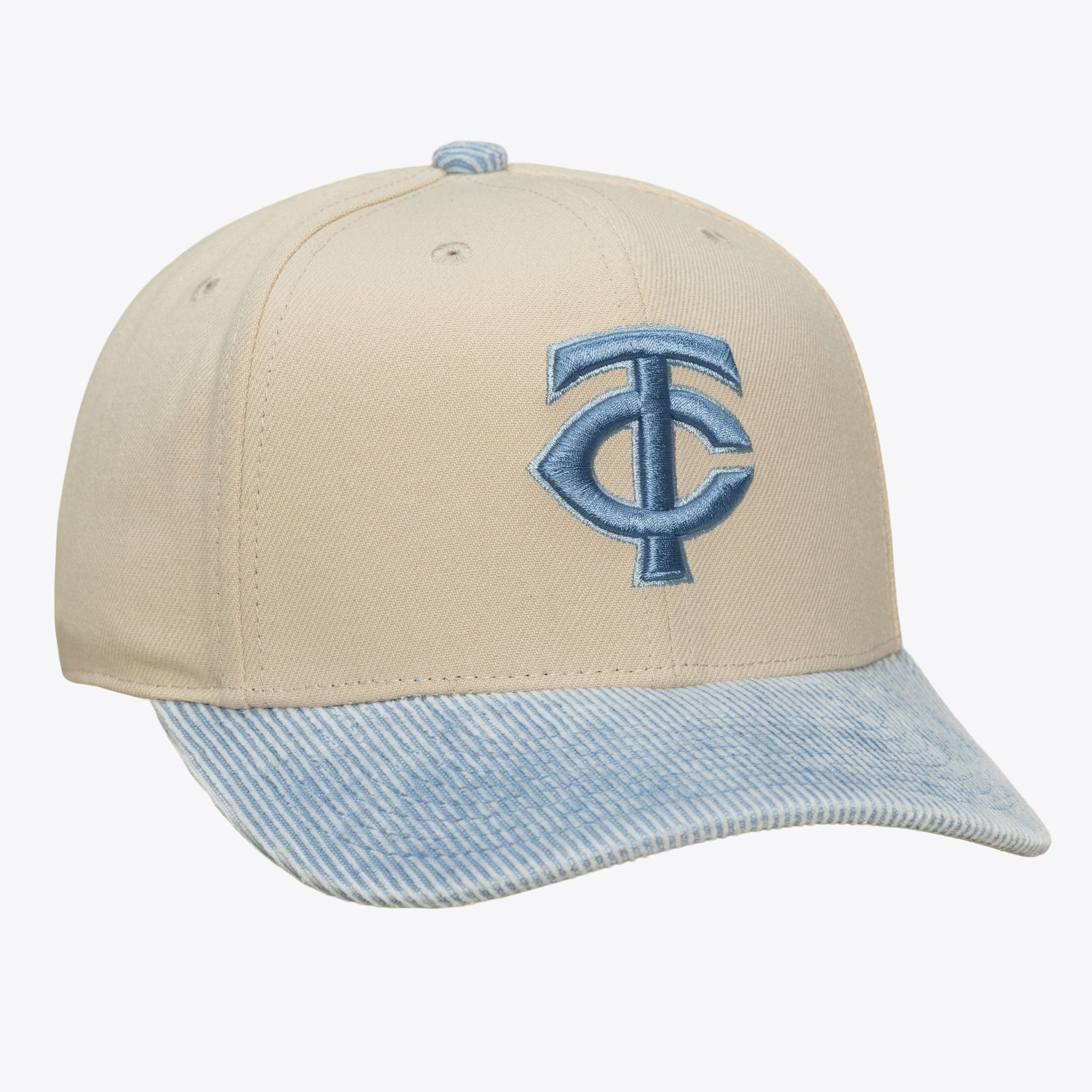 Men's Mitchell & Ness Cream/Light Blue Minnesota Twins Washed Corduroy Pro Crown Snapback Hat