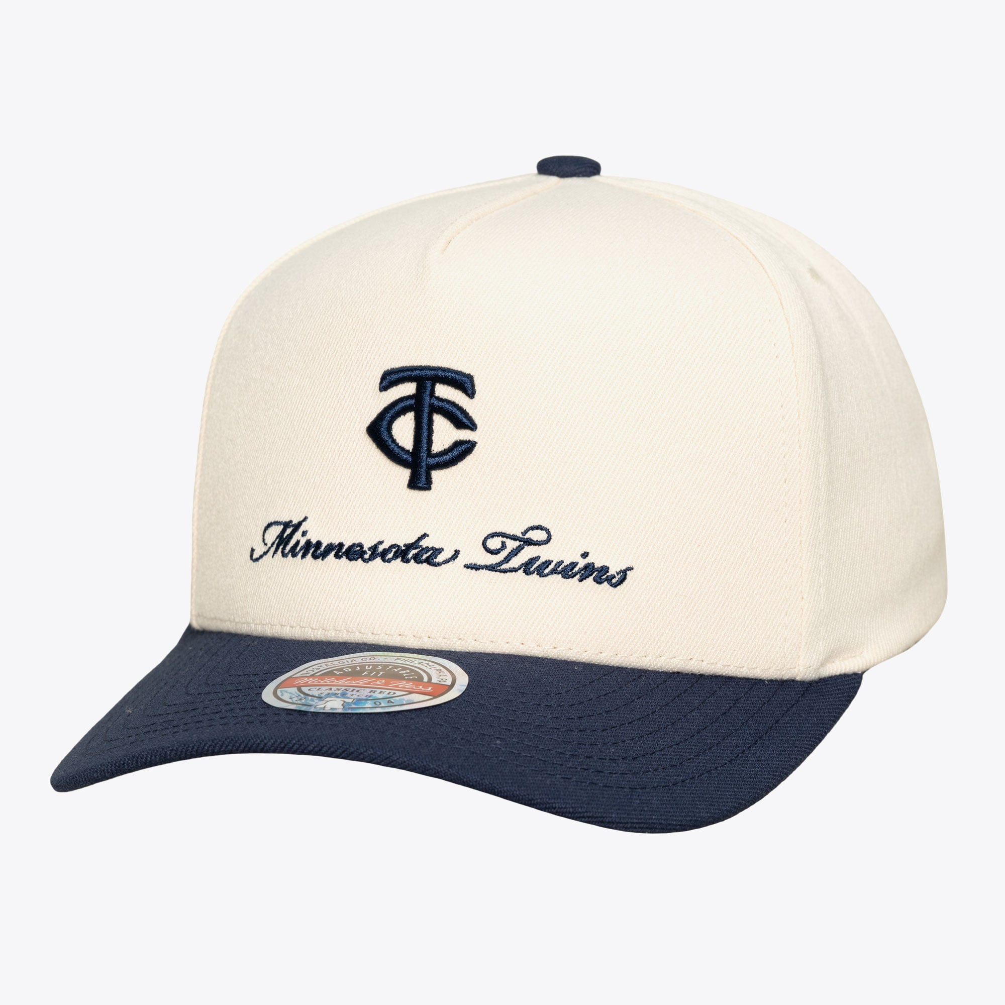 Men's Mitchell & Ness Cream/Navy Minnesota Twins Flawless Stretch-Snapback Hat