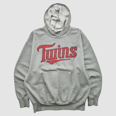 Minnesota Twins Majestic 2000s Hooded Pullover Sweatshirt - Heather Gray - XL by Fanatics Real Vintage