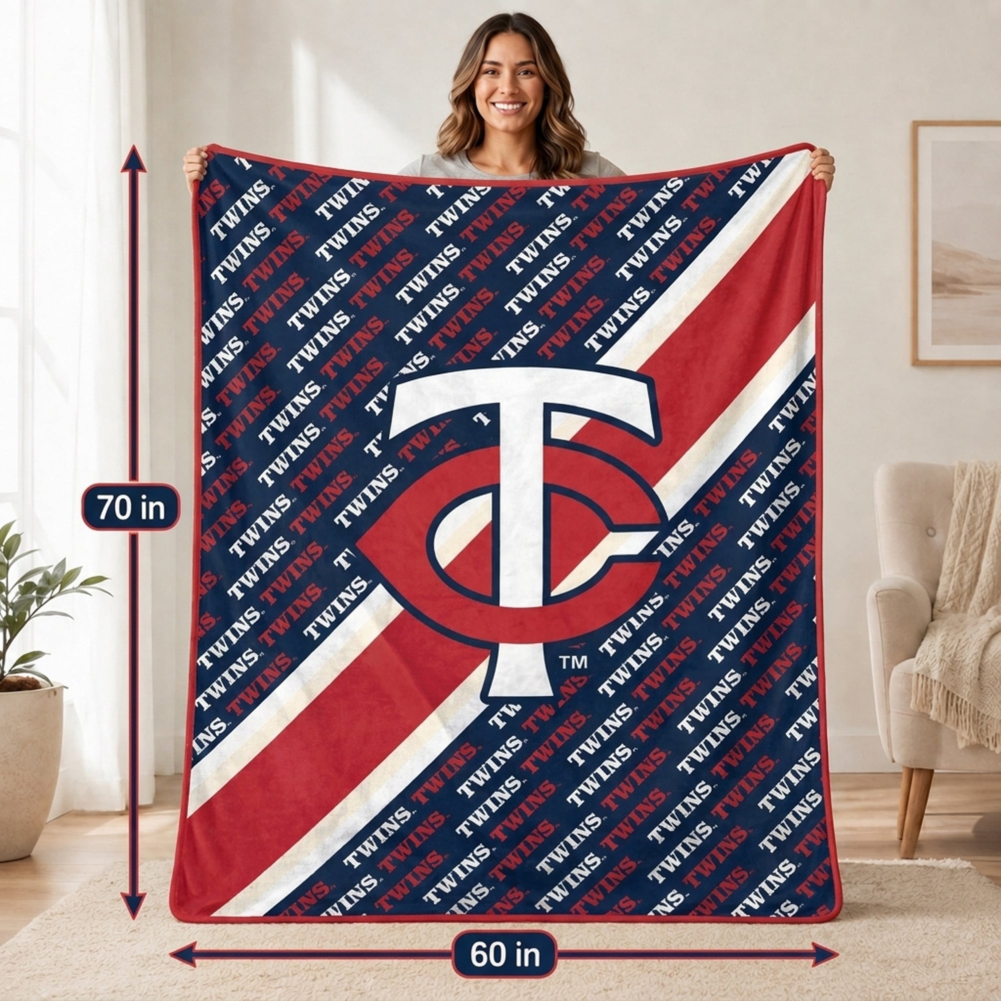 Pegasus Minnesota Twins 60" x 70" Diagonal Lined Wordmark Ultra Soft Blanket
