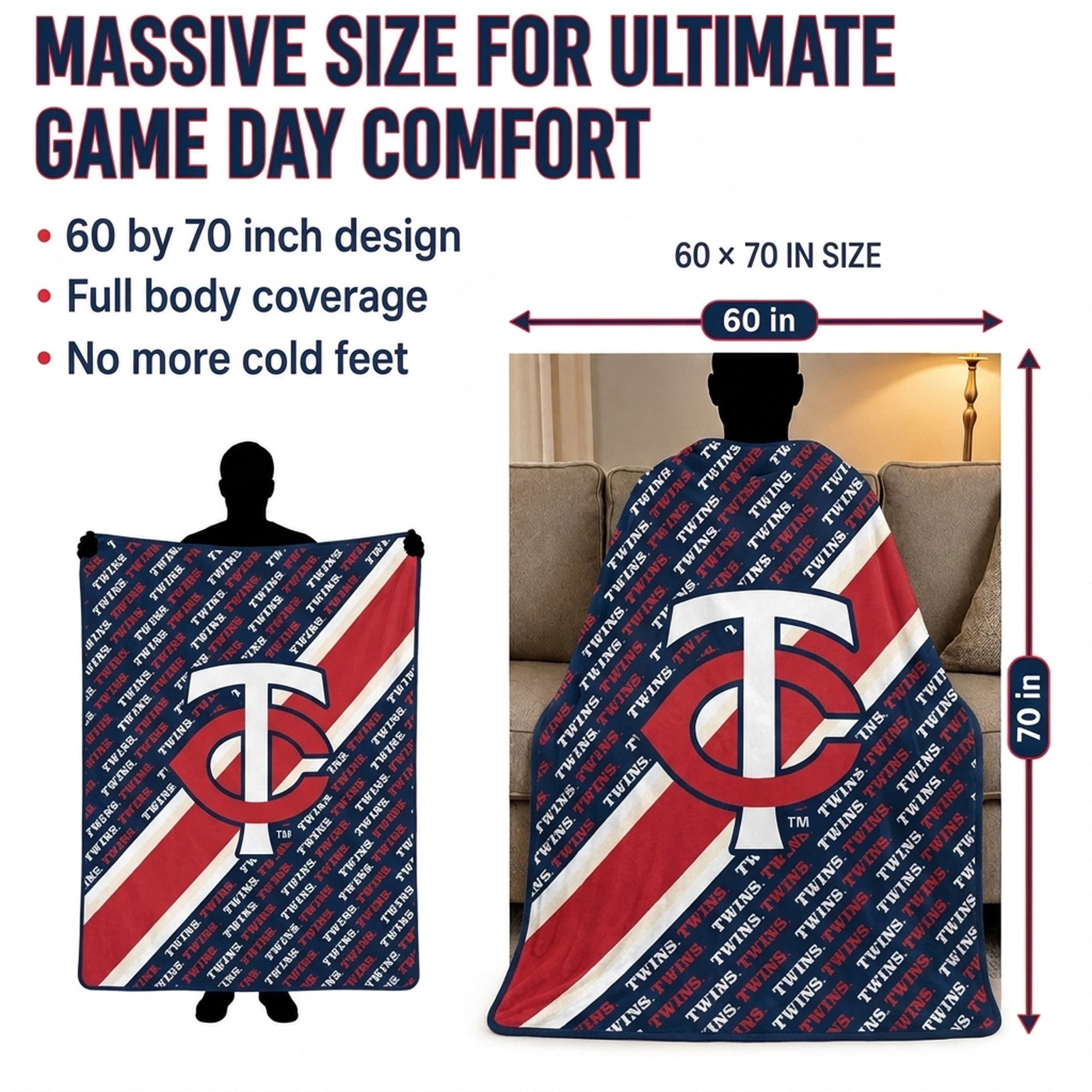 Pegasus Minnesota Twins 60" x 70" Diagonal Lined Wordmark Ultra Soft Blanket