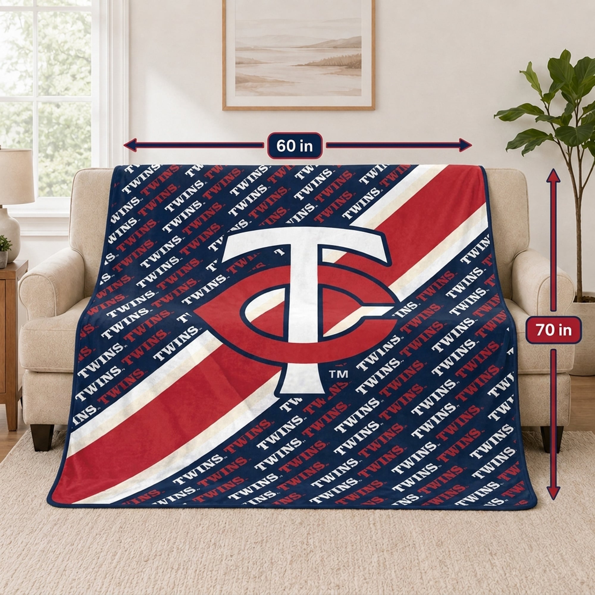 Pegasus Minnesota Twins 60" x 70" Diagonal Lined Wordmark Ultra Soft Blanket