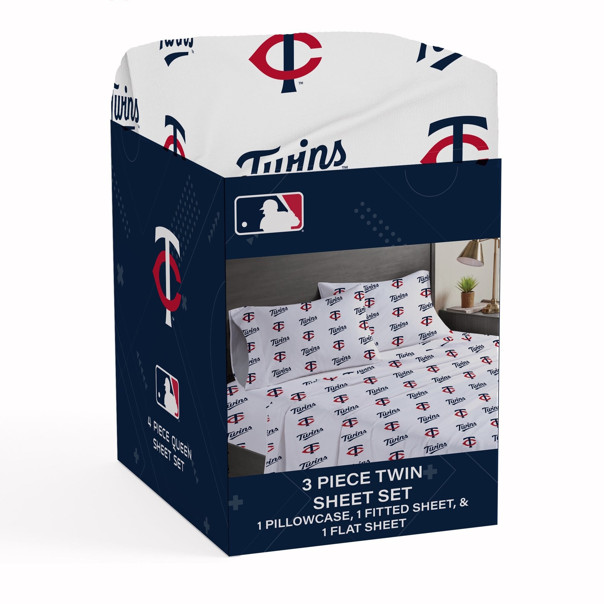 Ensemble de draps quatre pièces Pegasus Minnesota Twins pour lit queen