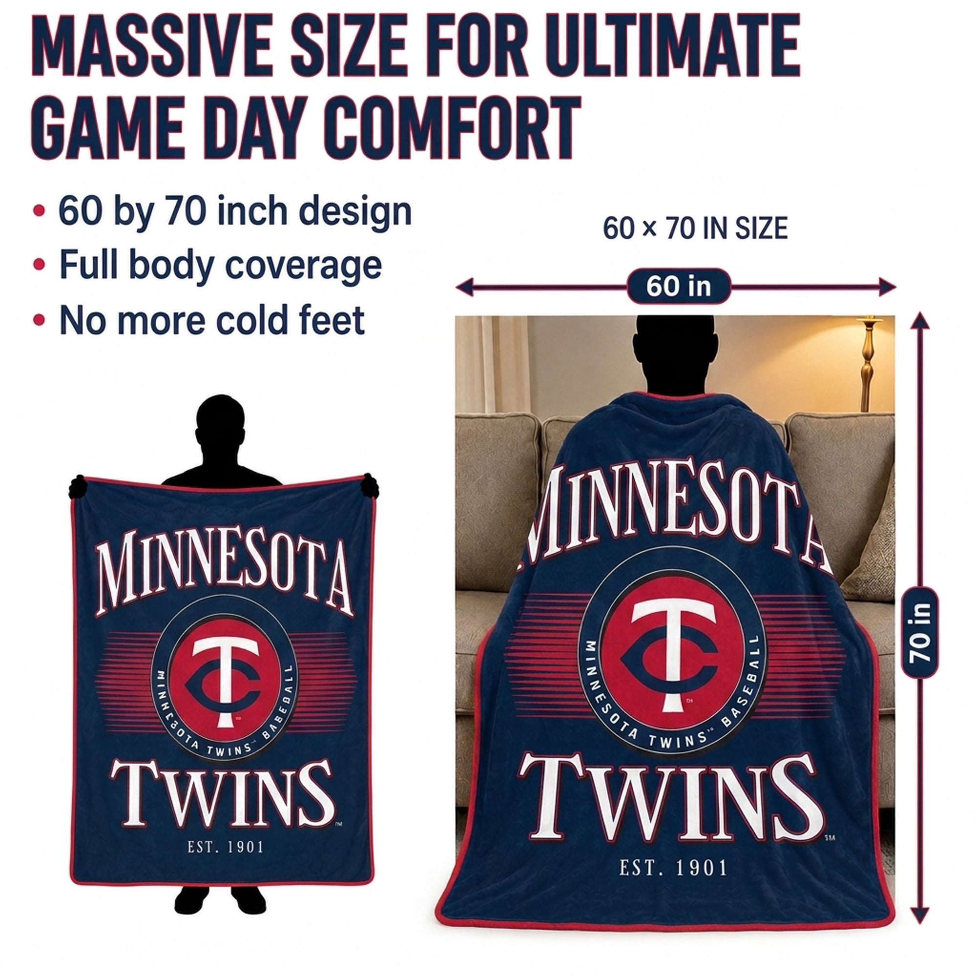 Couverture ultra douce Pegasus Minnesota Twins Spotlight Arch 60" x 70"