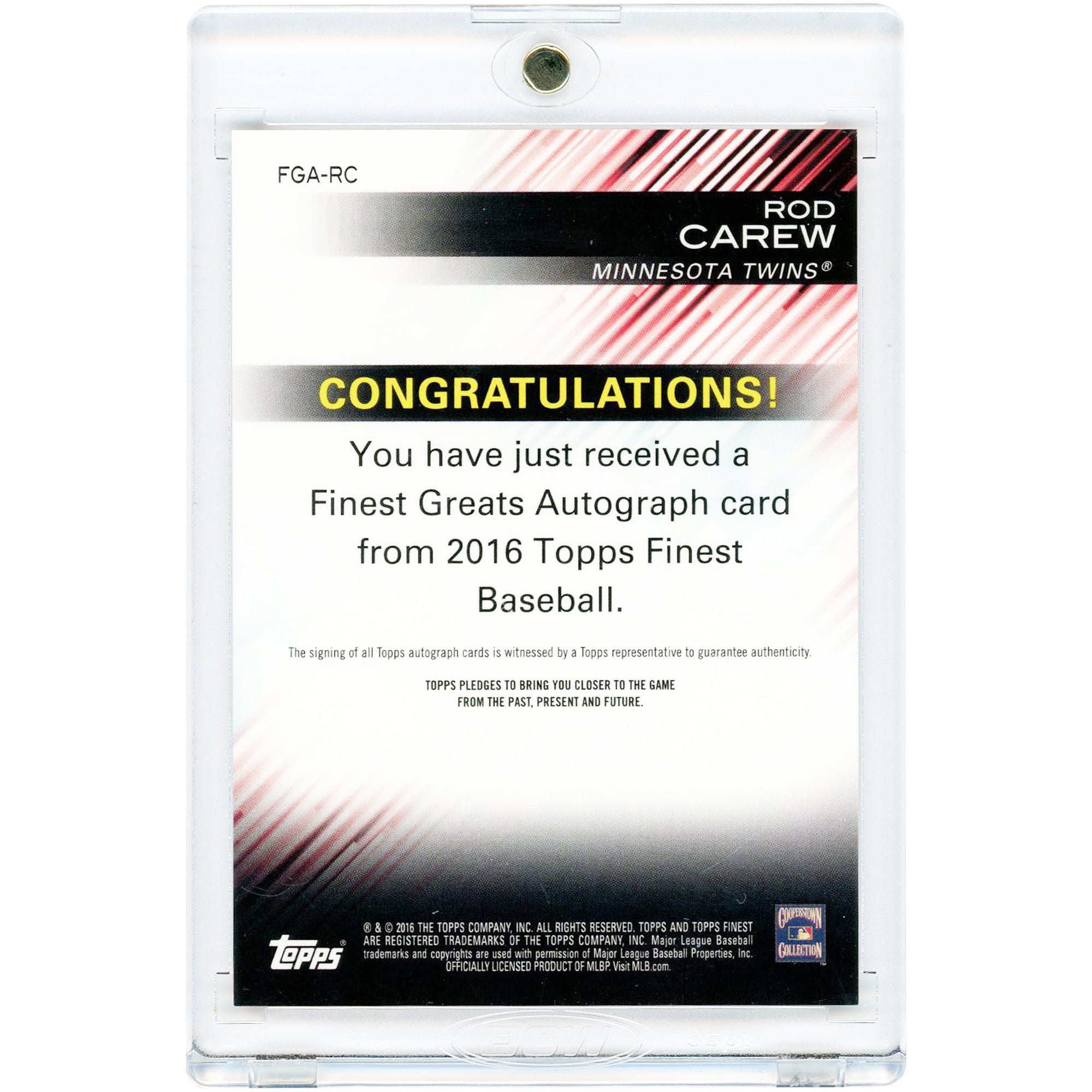 Carte autographiée de Rod Carew (Minnesota Twins) 2016 Topps Finest Orange Refractor Finest Greats #FGA-RC #20/25