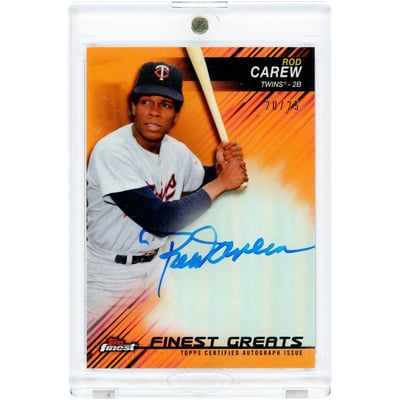 Rod Carew Minnesota Twins Autographed 2016 Topps Finest Orange Refractor Finest Greats #FGA-RC #20/25 Card