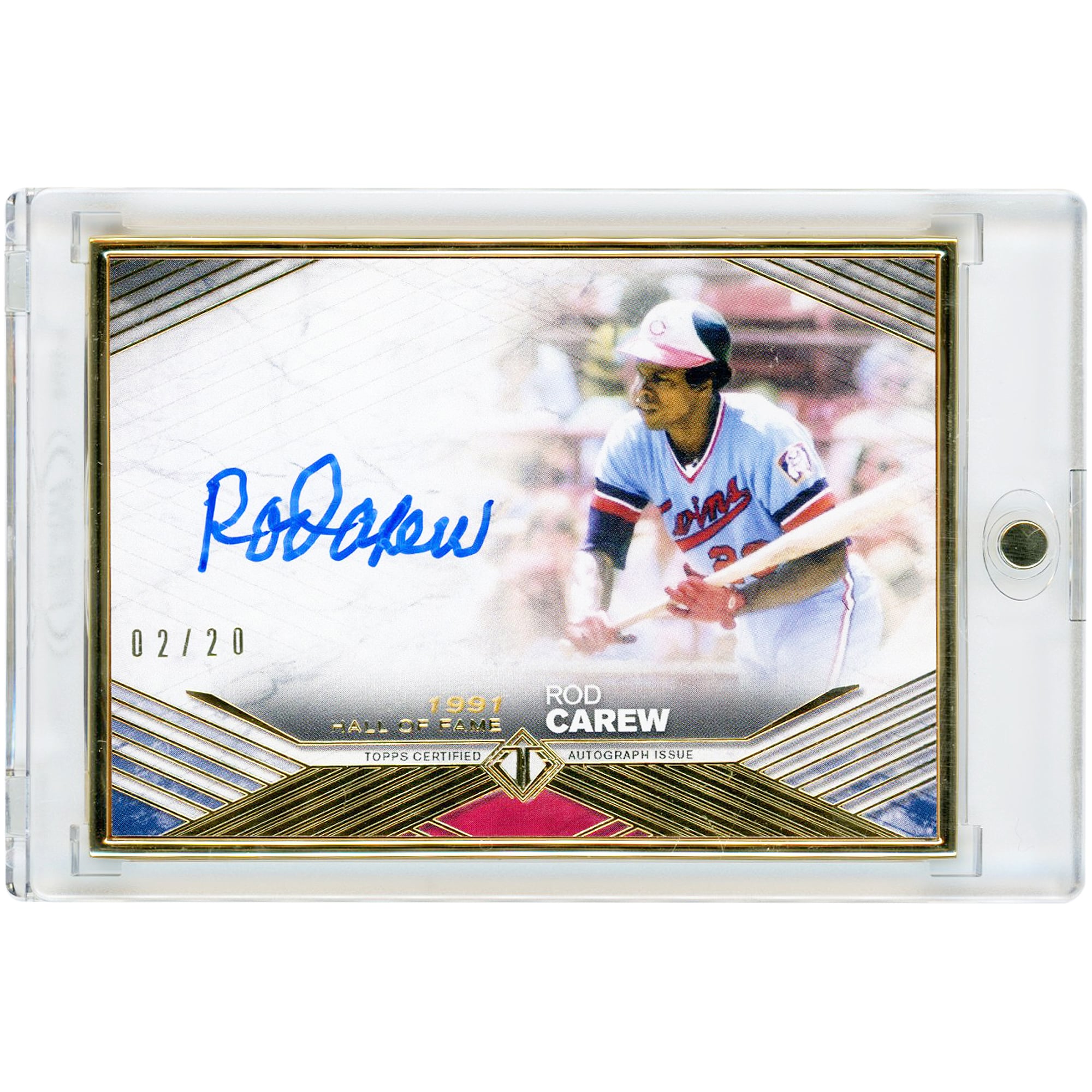 Carte autographiée de Rod Carew (Minnesota Twins) 2021 Topps Transcendence Gold Frame Hall Of Fame #THOFV-RC #2/20