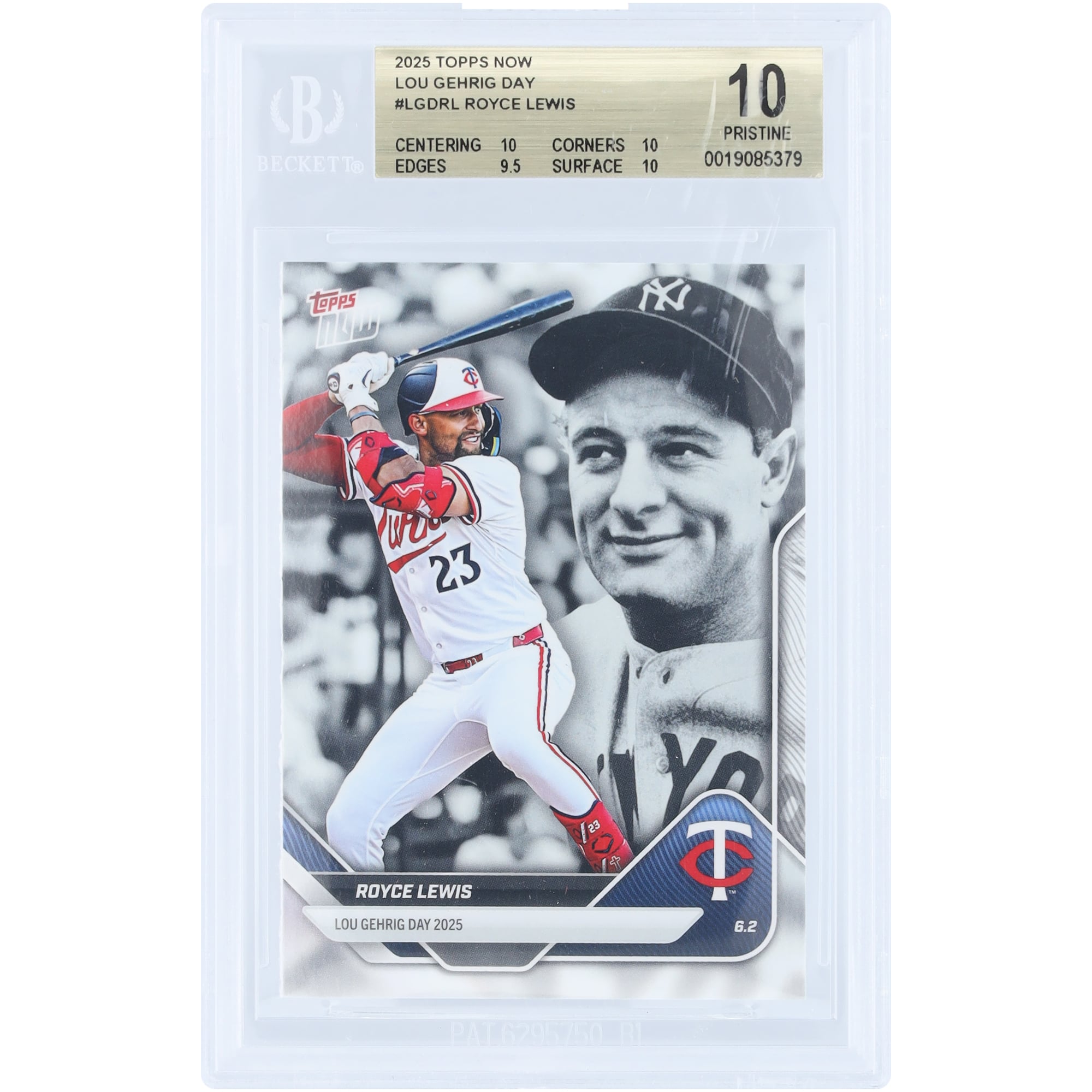 Royce Lewis Minnesota Twins 2025 Topps Now Lou Gehrig Day #LGD-RL BGS Authenticated 10 Card - 10,10,9.5,10 Subgrades