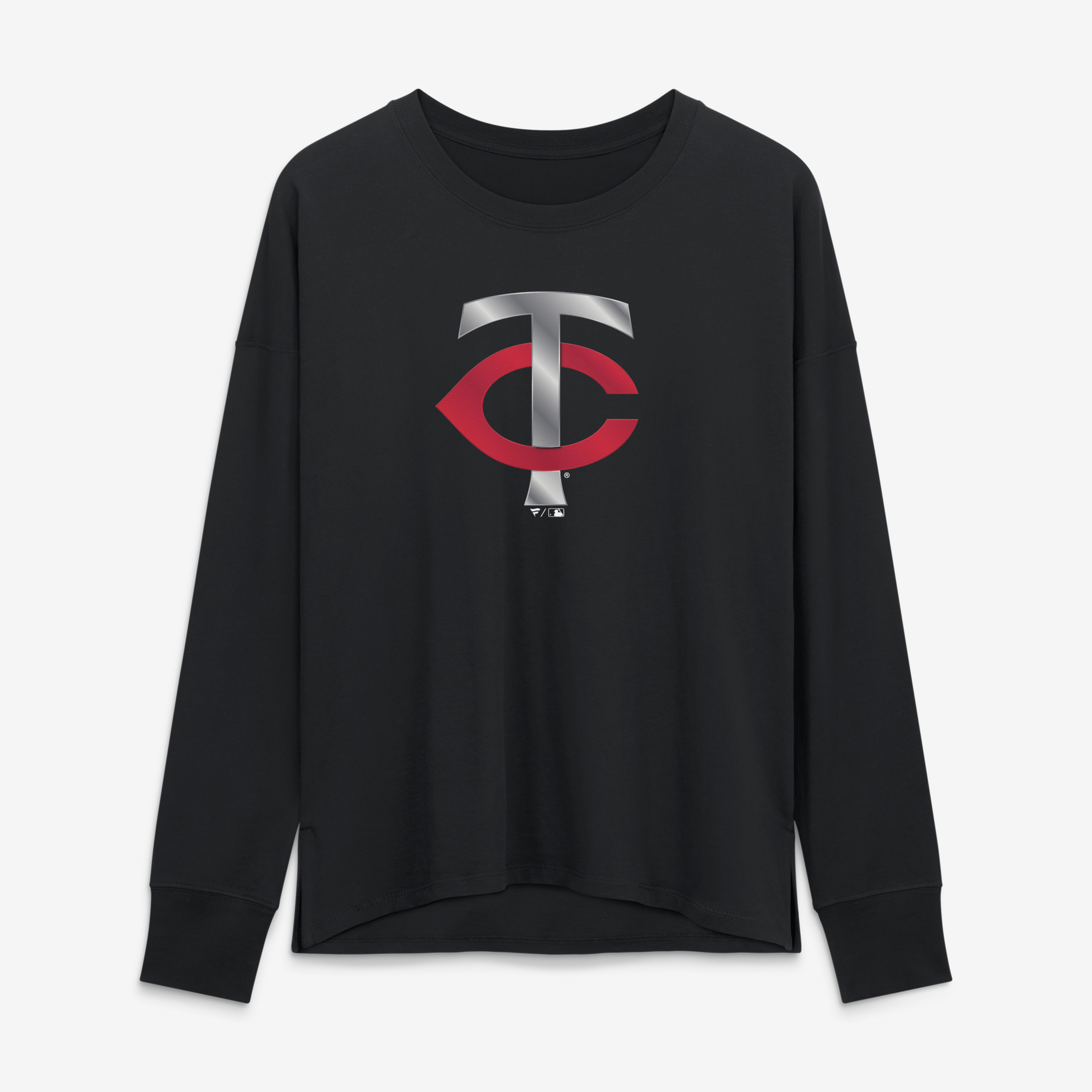 Women's Black Minnesota Twins Metallic Mascot Long-Sleeve T-Shirt