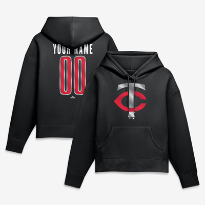 Minnesota Twins Women's Metallic Mascot Personalized Name & Number Hoodie - Black