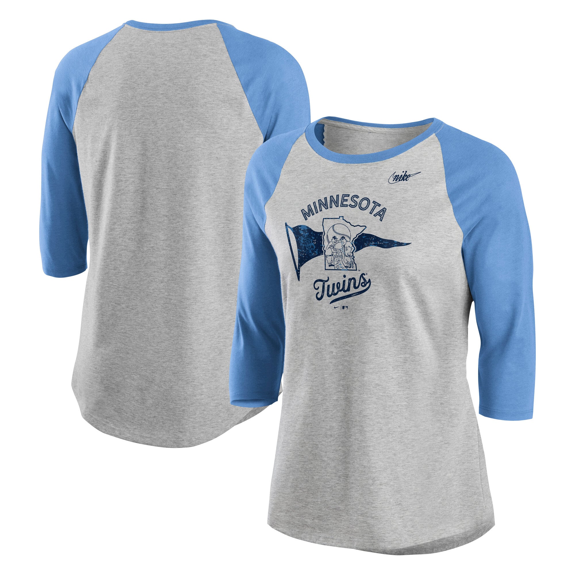 T-shirt raglan à manches 3/4 Nike gris Minnesota Twins Cooperstown pour femme, en mélange de trois matières.