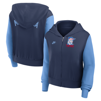 Minnesota Twins Nike Women's Cooperstown Collection Cropped Full-Zip Hoodie - Navy/Light Blue