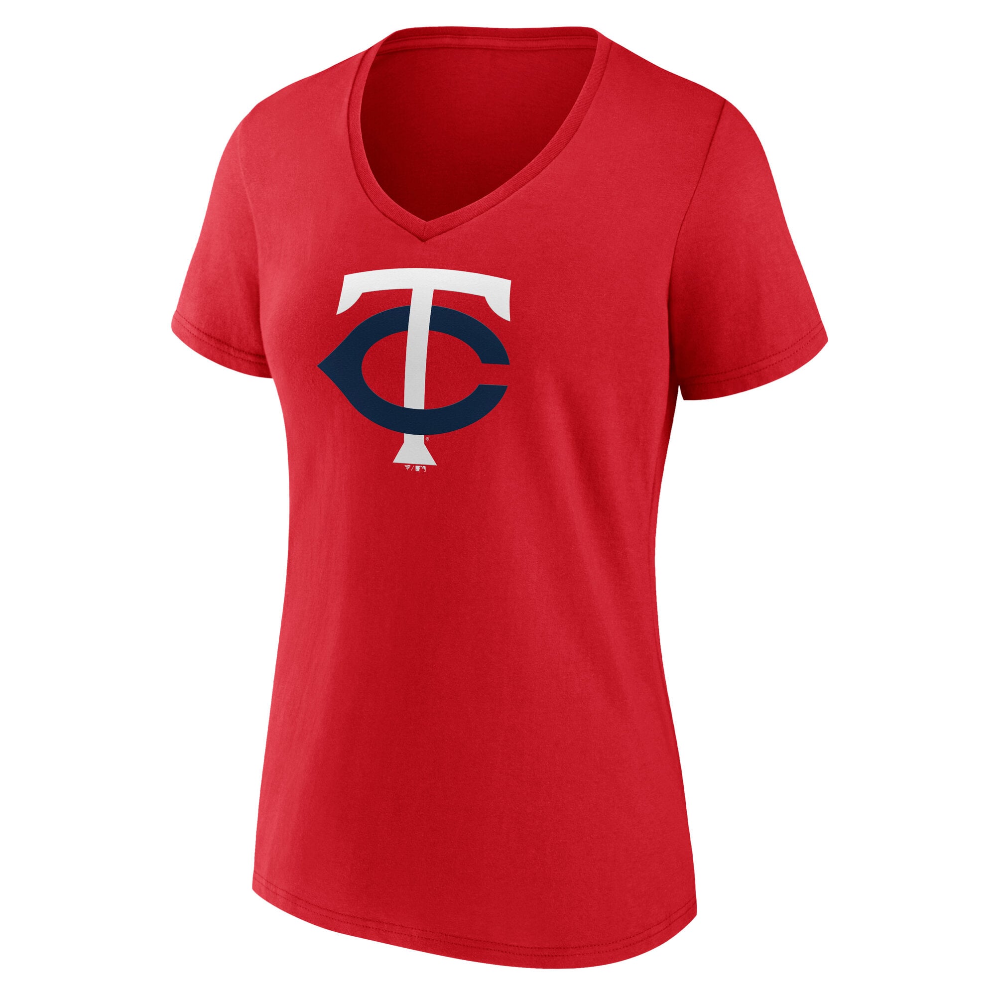 T-shirt à col en V rouge pour femmes avec logo officiel des Minnesota Twins