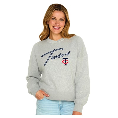  Minnesota Twins Soft as a Grape Women's Snuggly Sweatshirt - Heather Gray