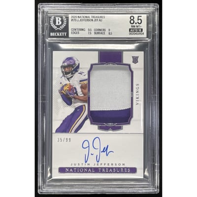 2020 National Treasures #170 Justin Jefferson Rookie Patch RC Auto /99 BGS 8.5