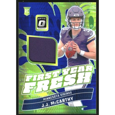 2024 Donruss Optic First Year Fresh Jerseys Blue Hyper #13 JJ McCarthy