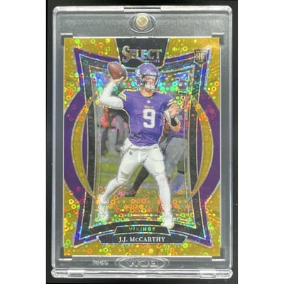 2024 Panini Select Concourse Gold Disco Prizm #24 J.J. McCarthy RC /10