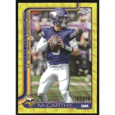 2025 Topps Chrome Yellow Wave Refractors #199 J.J. McCarthy