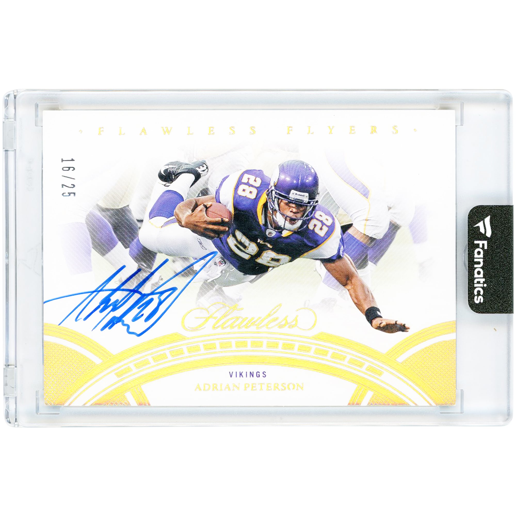 Carte autographiée d'Adrian Peterson (Minnesota Vikings) 2023 Panini Flawless Flyers Gold #FF-APE #16/25