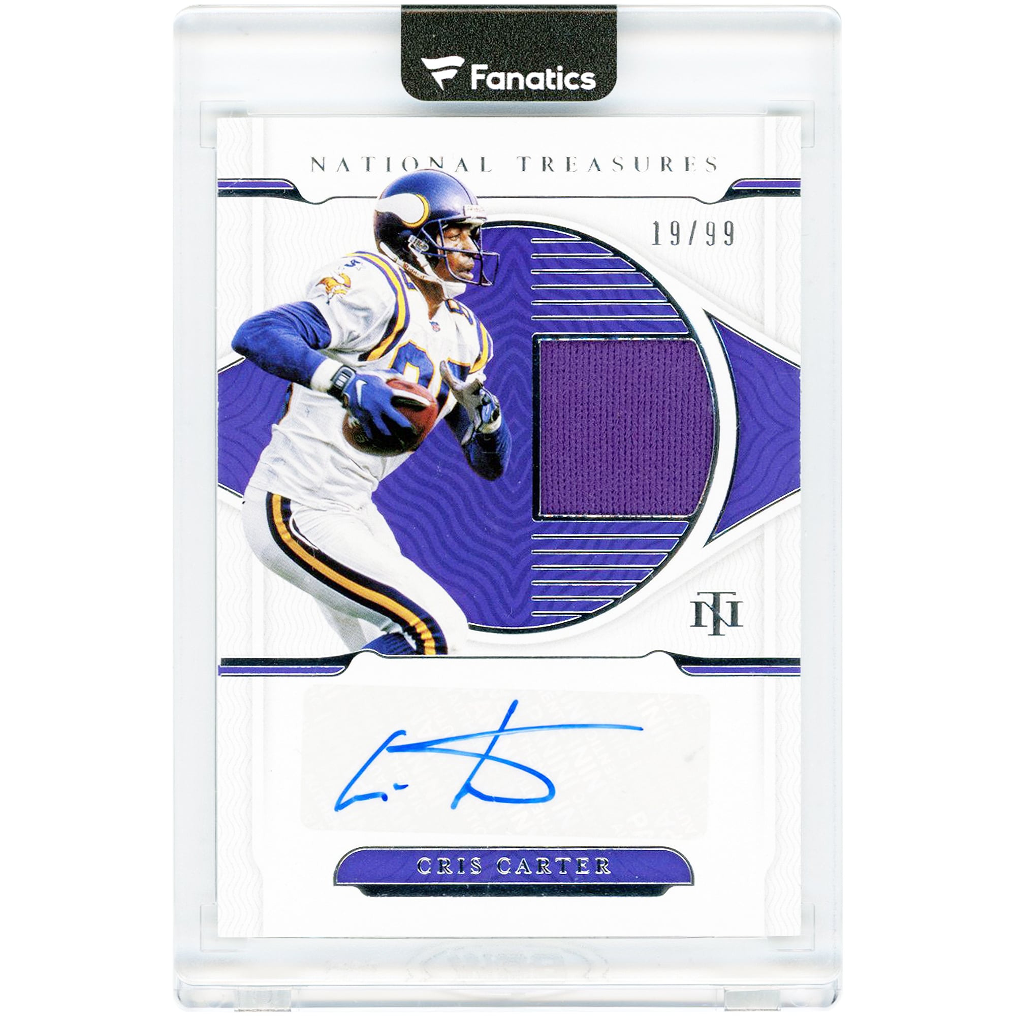 Carte autographiée Cris Carter Minnesota Vikings 2021 Panini National Treasures Relic #MS-CC #19/99