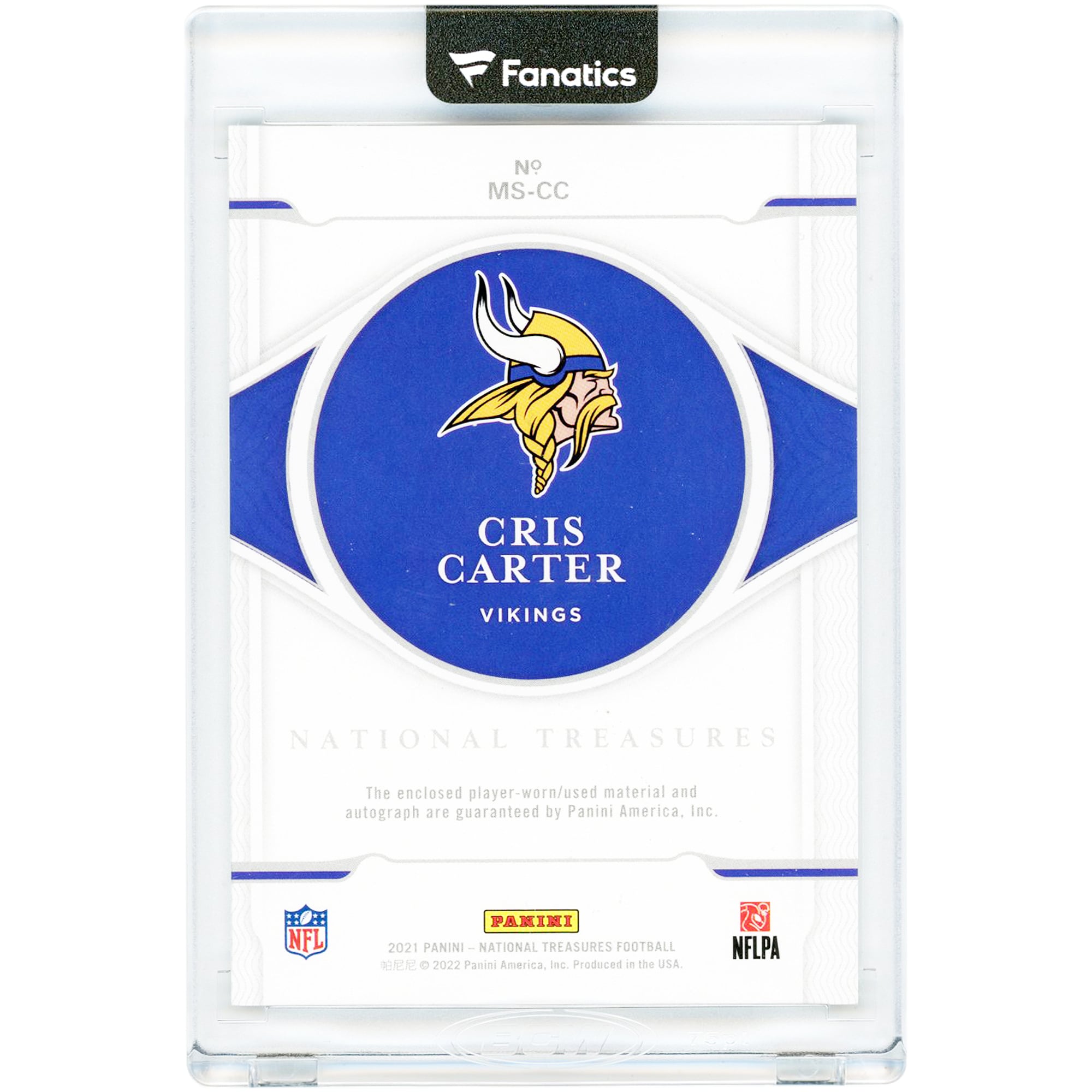 Carte autographiée Cris Carter Minnesota Vikings 2021 Panini National Treasures Relic #MS-CC #19/99