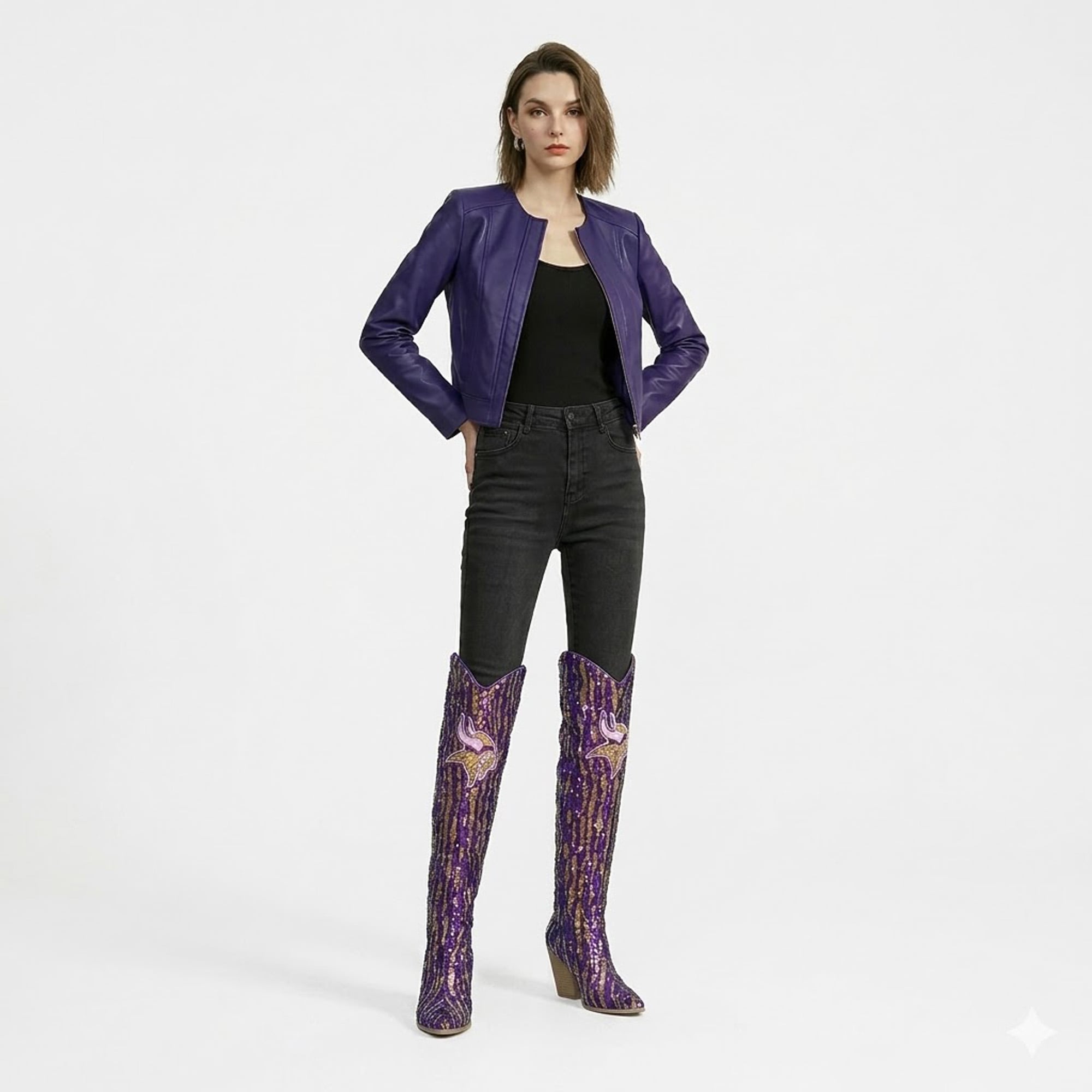Cuce Minnesota Vikings Over-the-Knee Two-Tone Sequin Boots