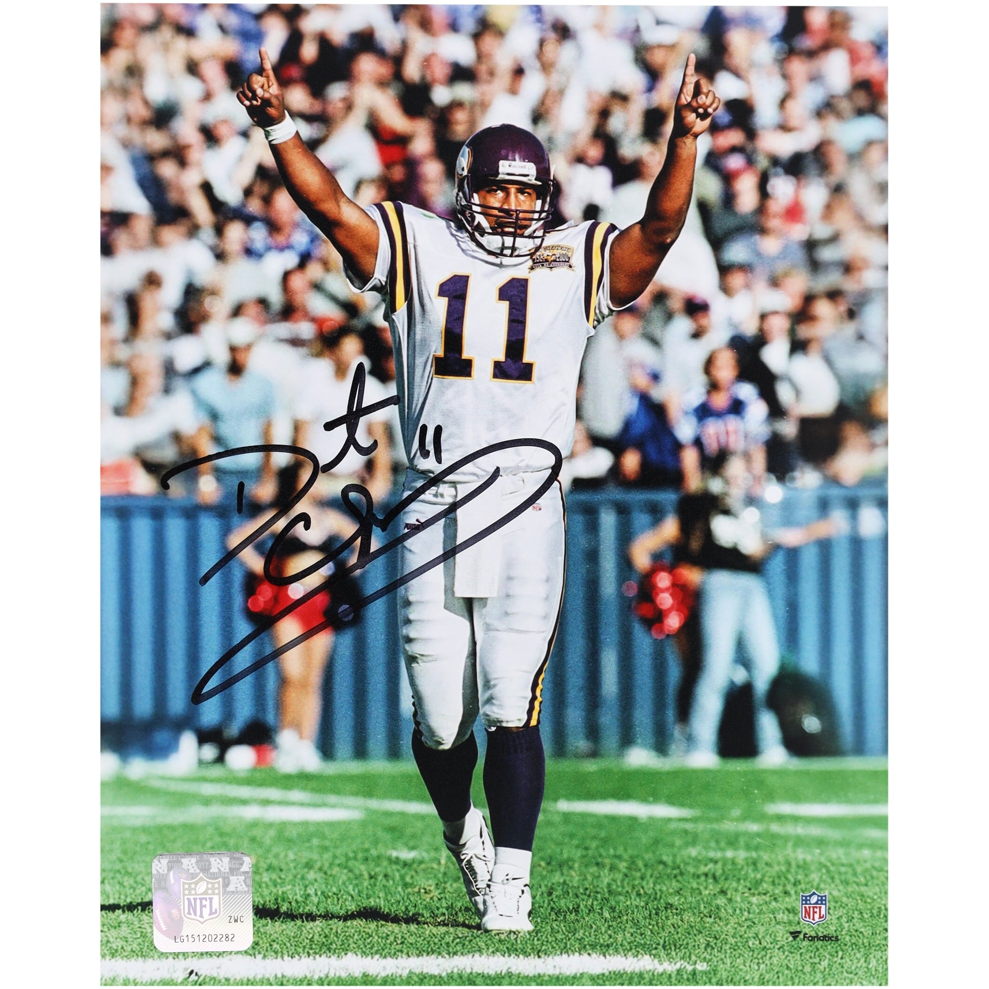 Photo dédicacée de Daunte Culpepper (Minnesota Vikings), mains levées, en maillot blanc (8 x 10 pouces).