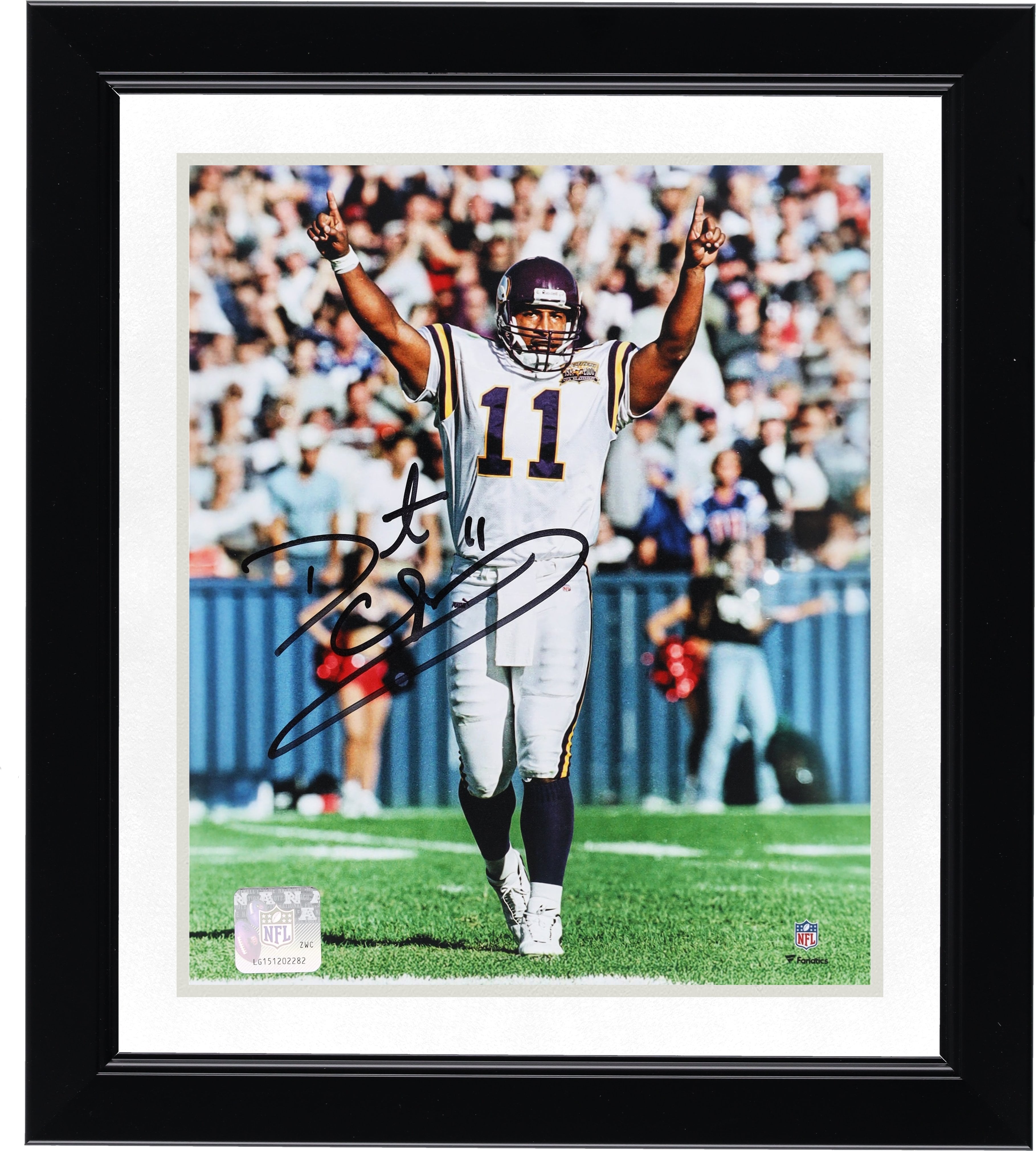Photo dédicacée de Daunte Culpepper (Minnesota Vikings), mains levées, en maillot blanc (8 x 10 pouces).