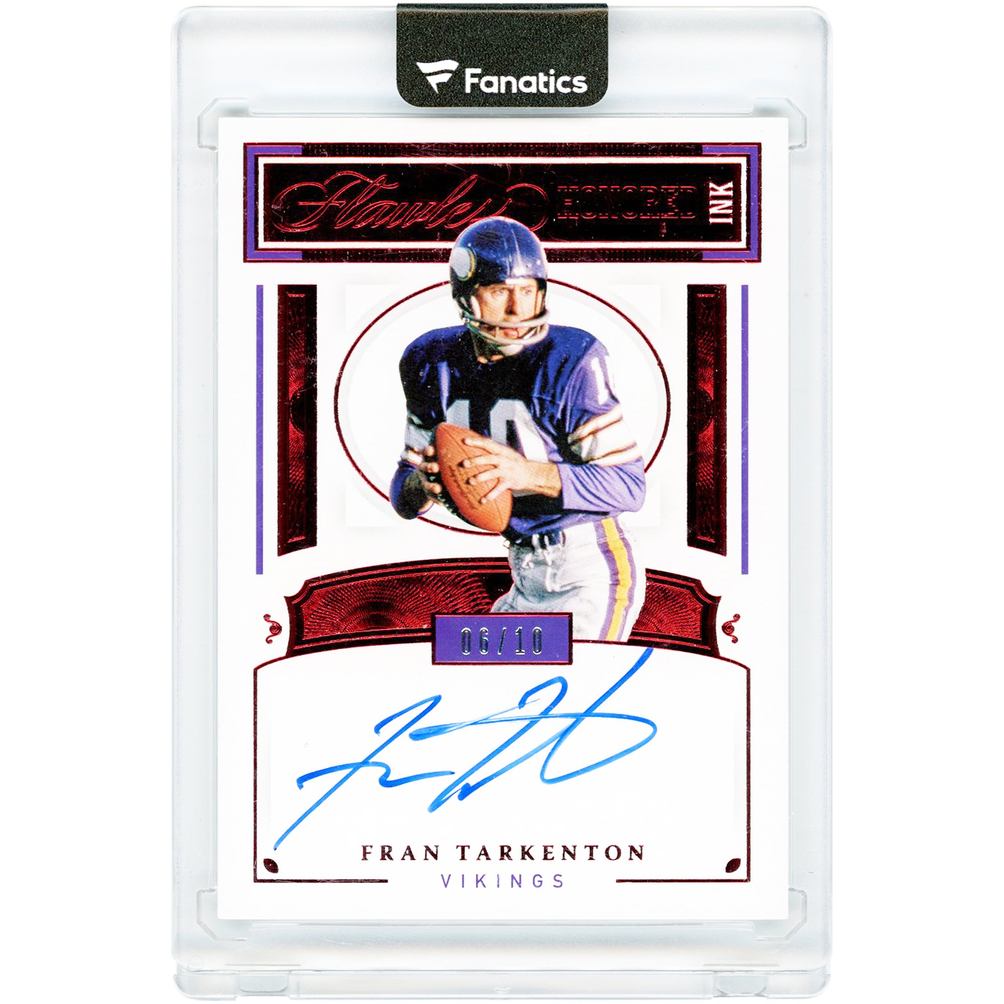 Carte autographiée de Fran Tarkenton (Minnesota Vikings) 2021 Panini Flawless Ruby Honored Ink #HOI-FTA #6/10