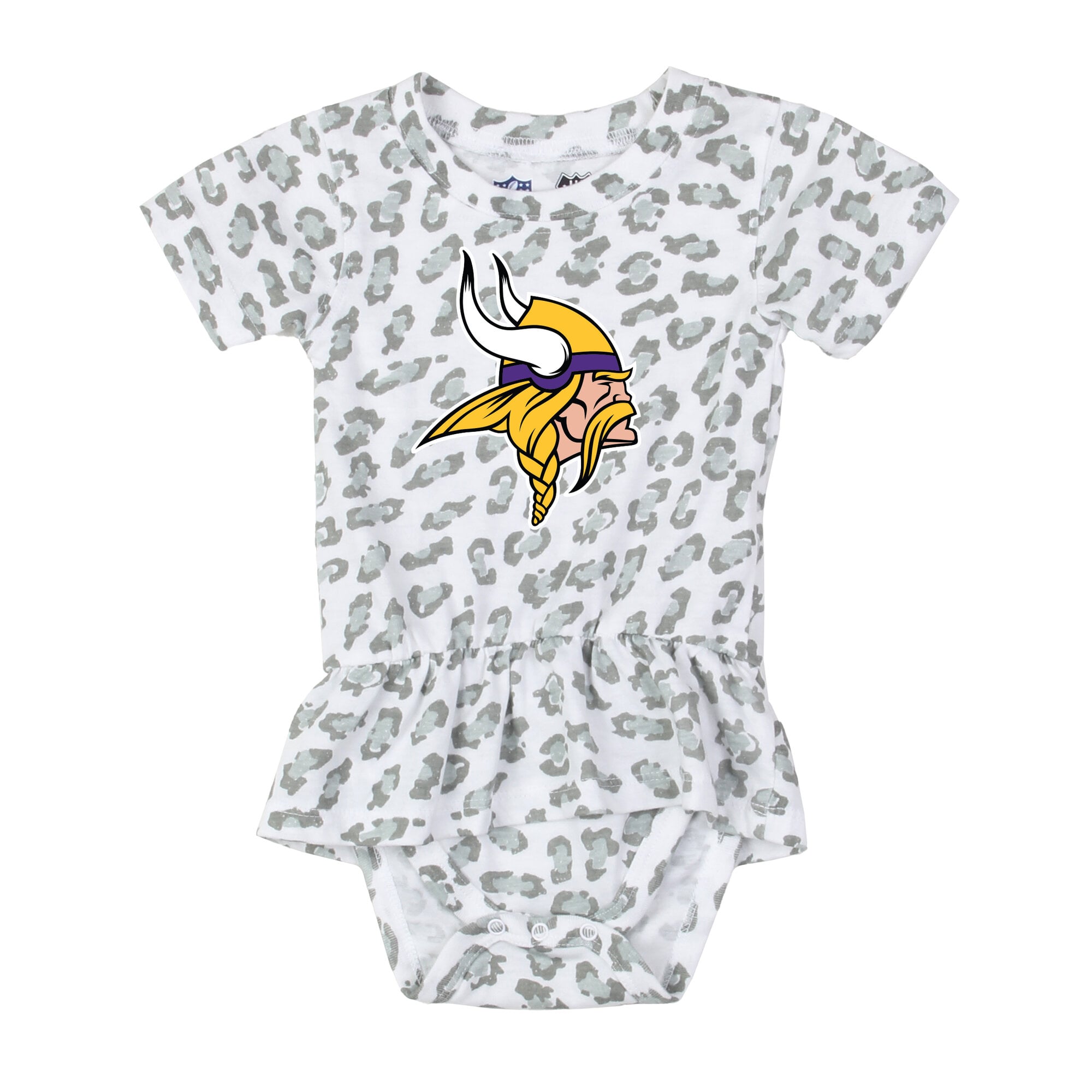 Combinaison à volants Wes & Willy White Minnesota Vikings pour bébé fille, imprimée léopard, avec volants.