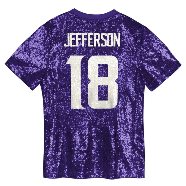 vikings jersey dress Girls Youth Justin Jefferson Purple Minnesota Sequin V-Neck Fashion CBH182104_DGR