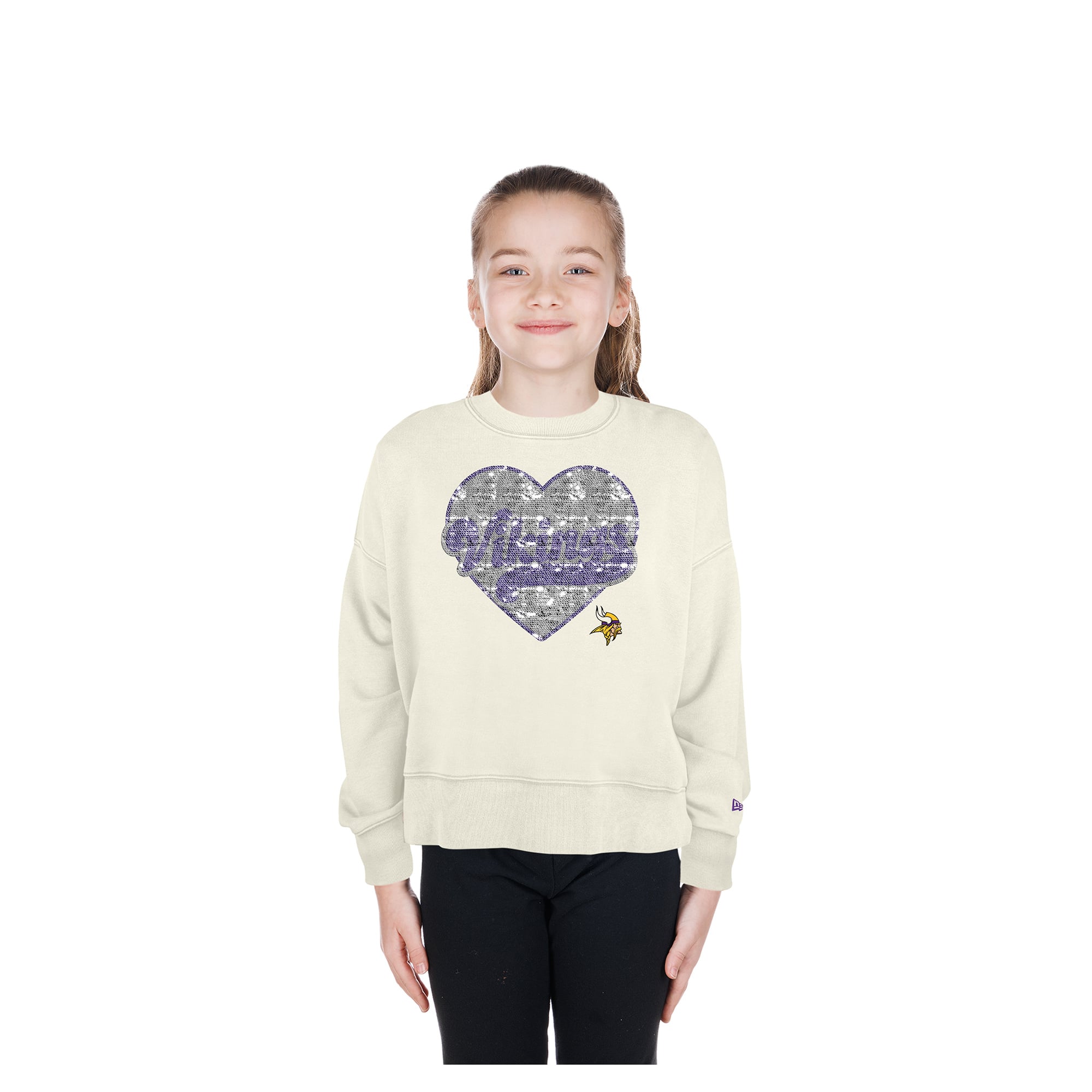 Girls Youth New Era  Light Beige Minnesota Vikings Flip Sequin Crewneck Sweatshirt