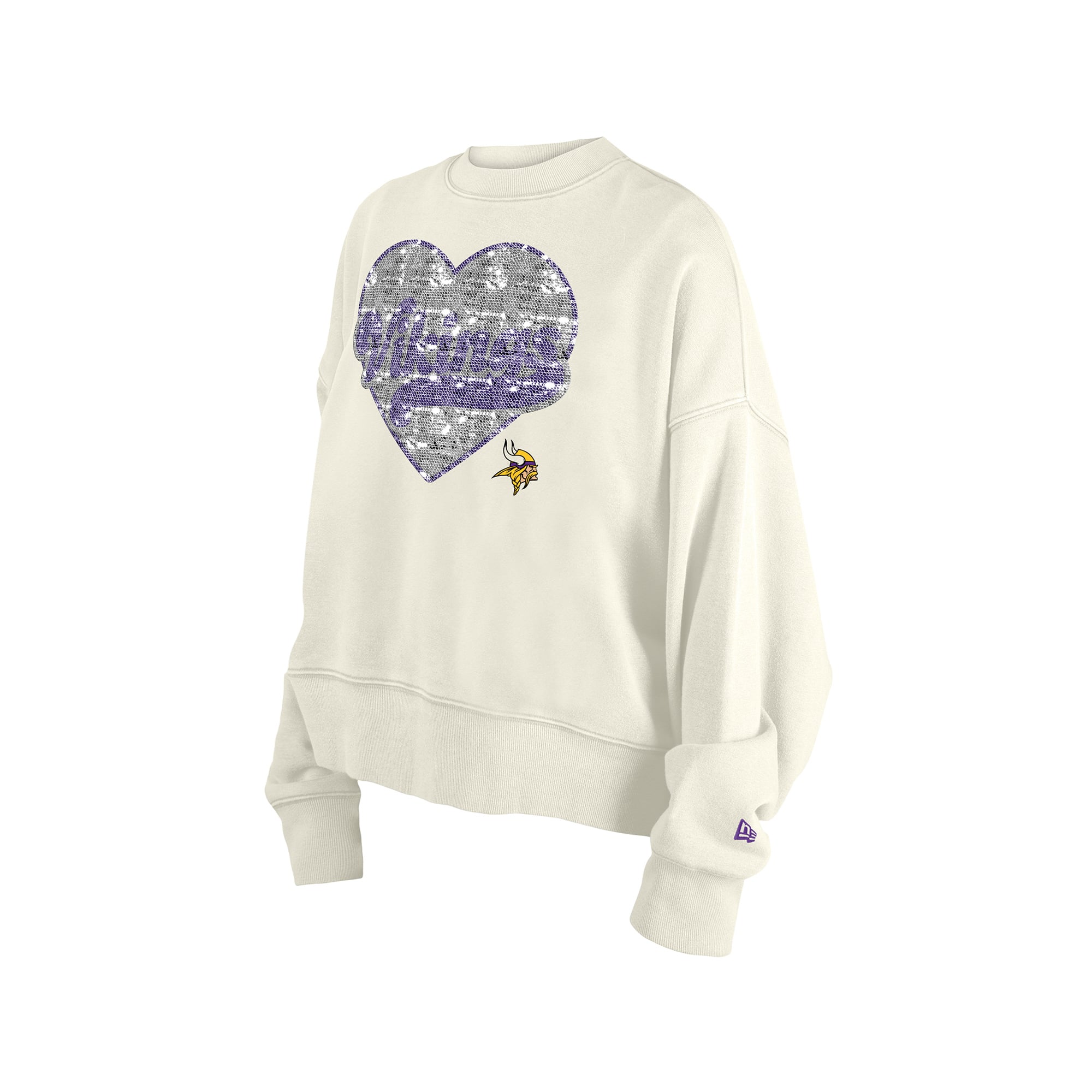Girls Youth New Era  Light Beige Minnesota Vikings Flip Sequin Crewneck Sweatshirt