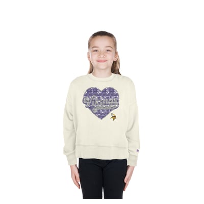  Minnesota Vikings New Era Girls Youth Flip Sequin Crewneck Sweatshirt - Light Beige