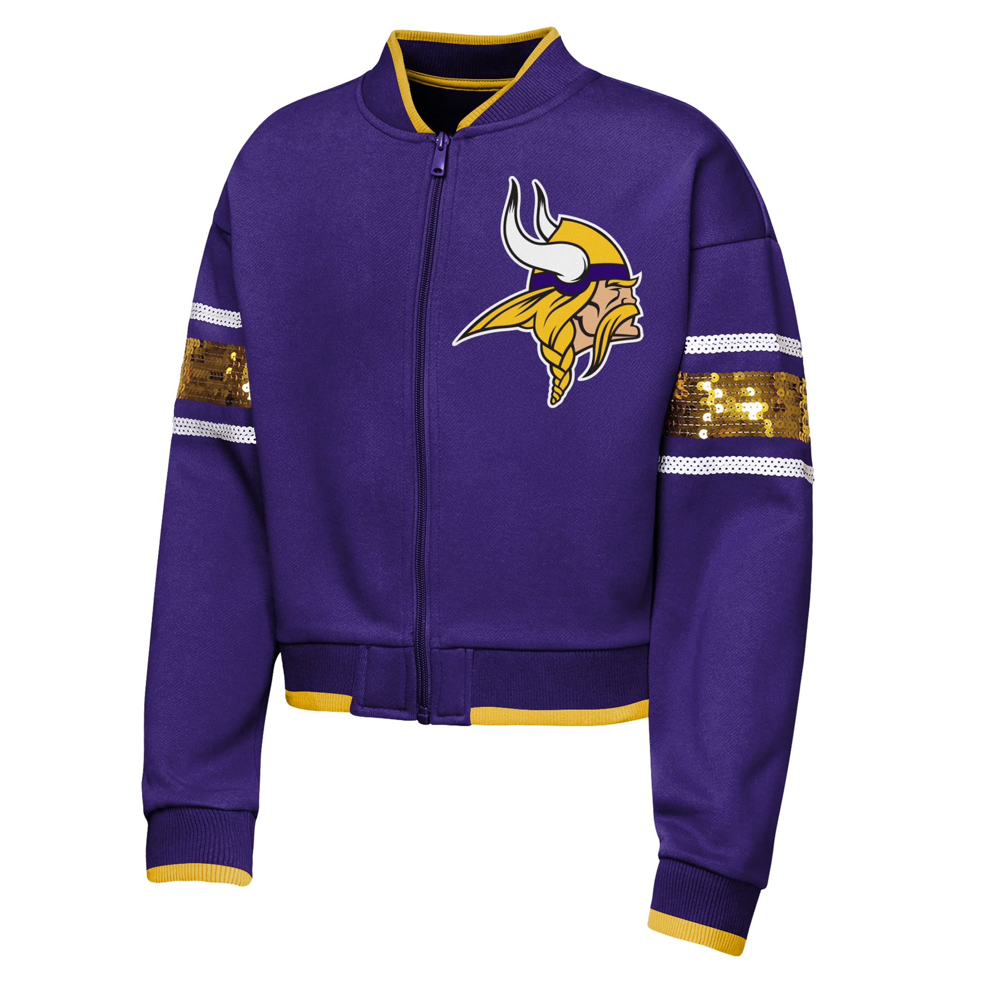 Girls Youth Outerstuff Purple Minnesota Vikings MVP Full-Zip Sequin Bomber Jacket