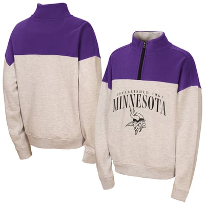  Minnesota Vikings WEAR by Erin Andrews Girls Youth Blitz Colorblock Half-Zip Sweatshirt - Heather Gray