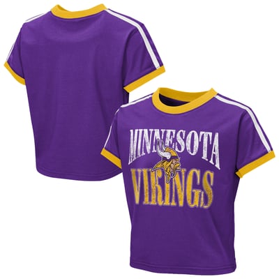  Minnesota Vikings WEAR by Erin Andrews Girls Youth  Cropped Hail Mary Ringer Baby T-Shirt - Purple