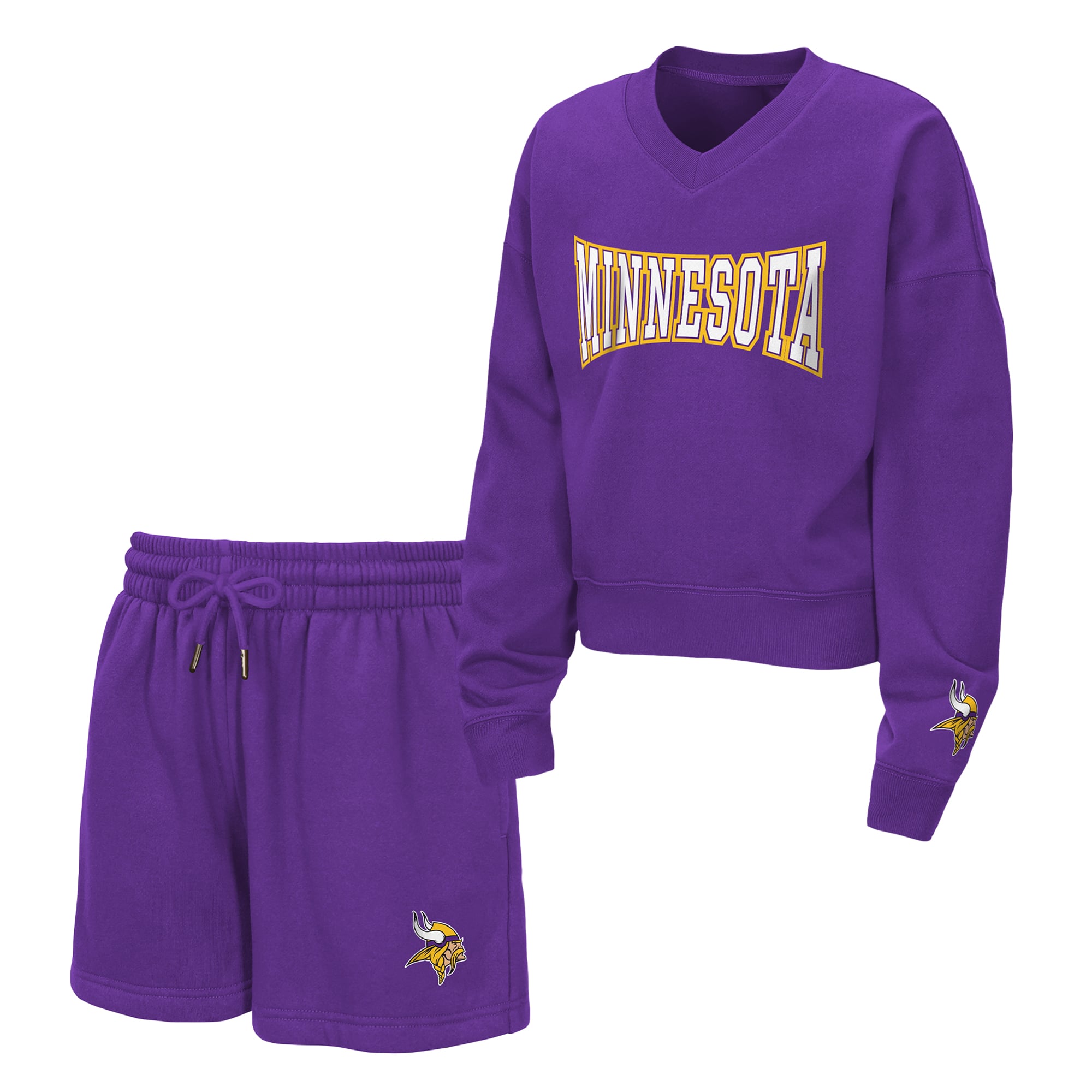 Ensemble sweat-shirt et short en polaire à col V violet Minnesota Vikings Red Zone de la marque WEAR by Erin Andrews pour jeunes filles