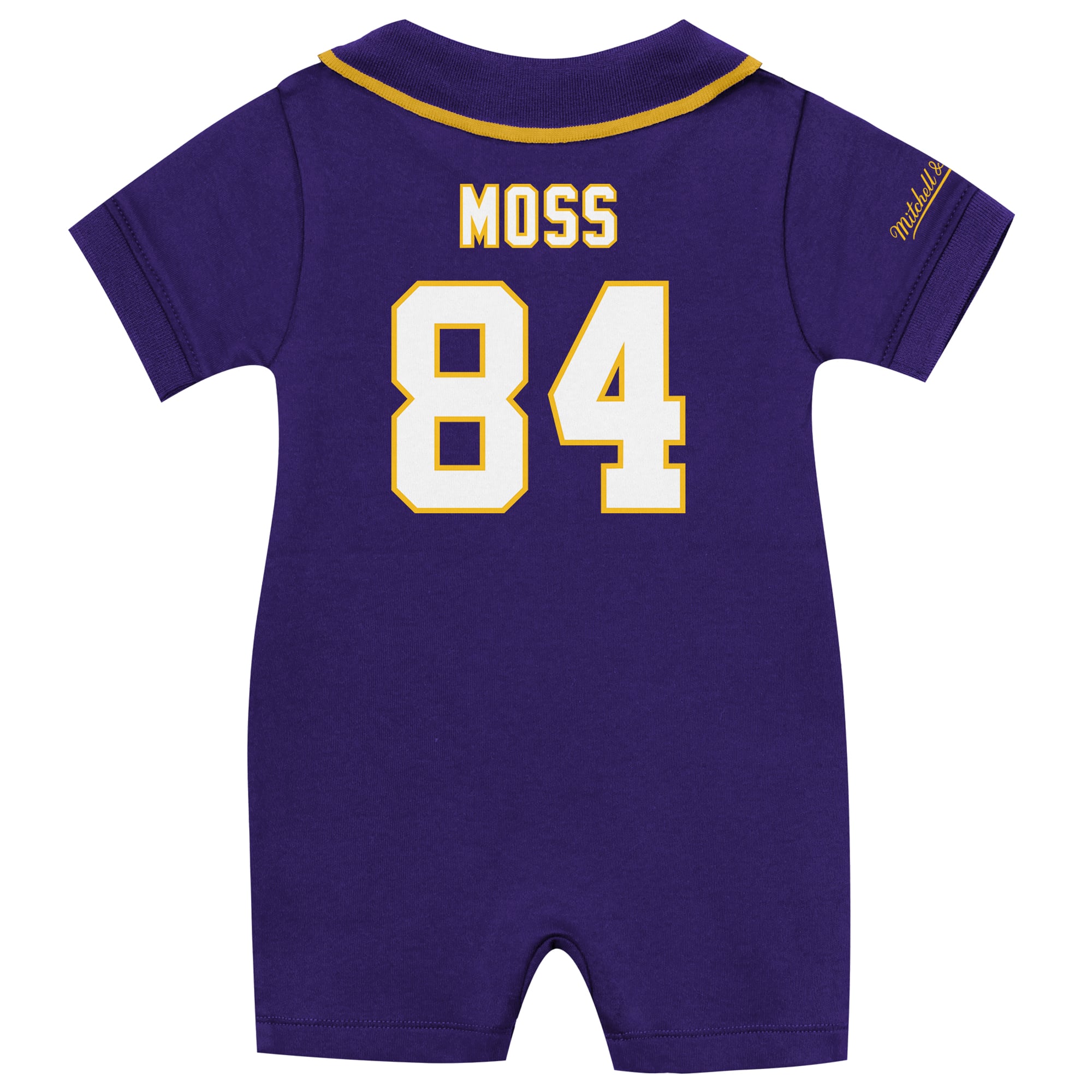 Grenouillère de rugby rétro Rocks Player Randy Moss violette pour bébé Mitchell & Ness, motif Moss, Minnesota Vikings