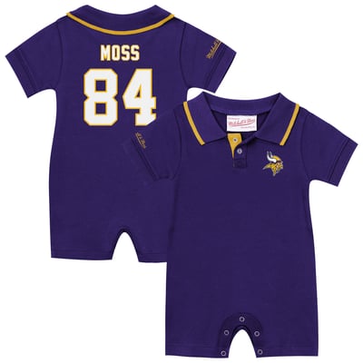 Randy Moss Minnesota Vikings Mitchell & Ness Infant Retro Roots Player Rugby Romper - Purple