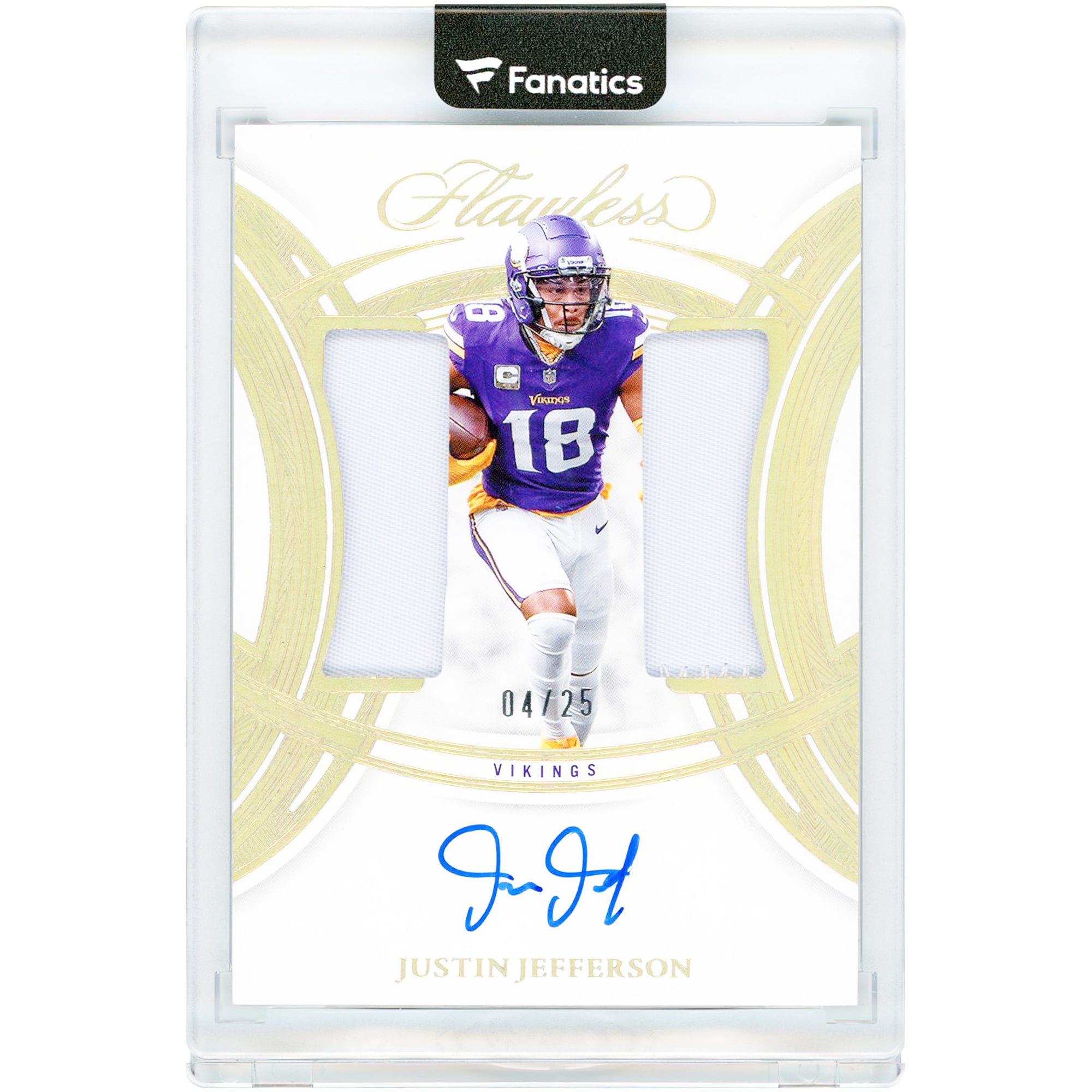 Justin Jefferson Minnesota Vikings Autographed 2025 Panini Flawless Dual Patch #DPA-JJN #4/25 Card