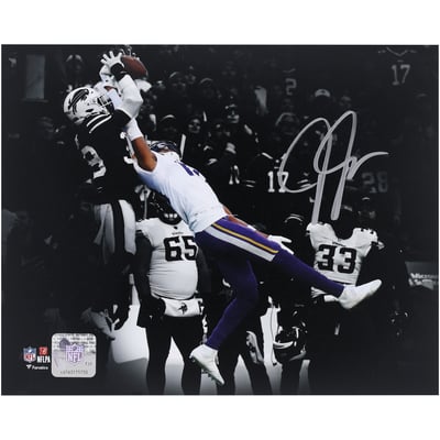 Justin Jefferson Minnesota Vikings Autographed Fanatics Authentic 8" x 10" Spotlight Catch vs Bills - Signed in Silver Ink