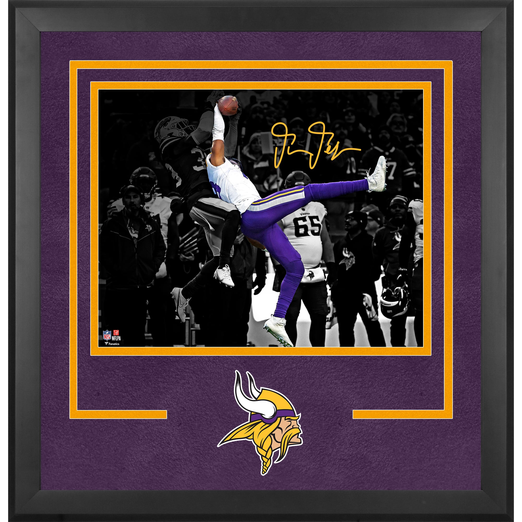 Justin Jefferson Minnesota Vikings Autographed Deluxe Framed 16" x 20" Catch vs. Buffalo Bills Spotlight Photograph