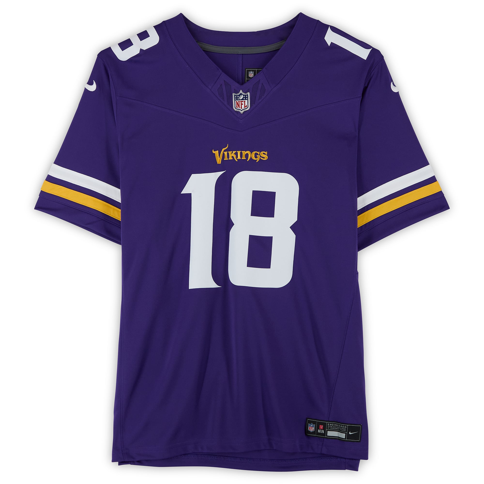 Maillot Nike violet en édition limitée, autographié par Justin Jefferson des Vikings du Minnesota, avec inscription « SKOL ».