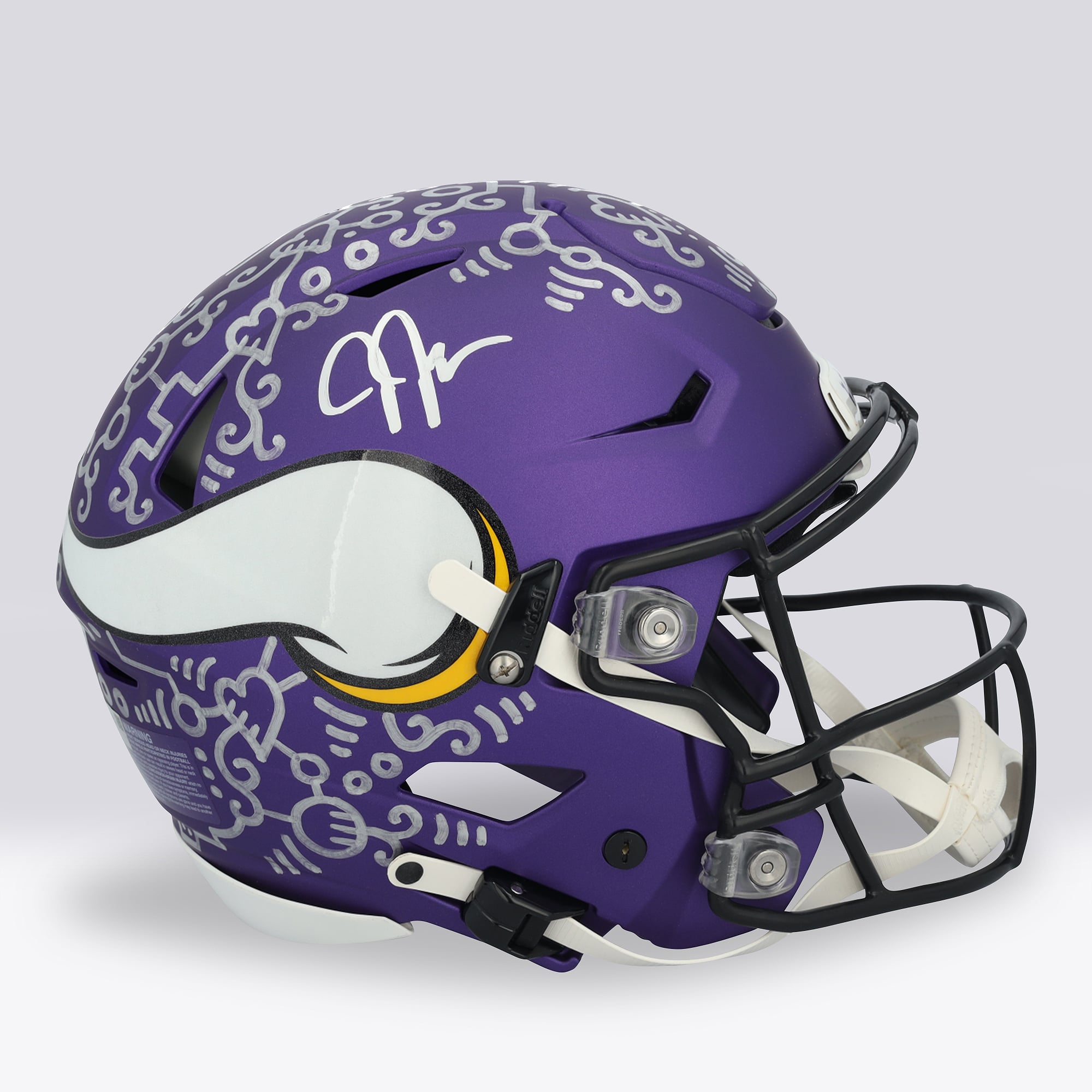 Casque Riddell Speed ​​Flex Authentic autographié par Justin Jefferson (Minnesota Vikings) - Illustration d'Alex Alpert - Édition limitée n° 1/1 - UW25