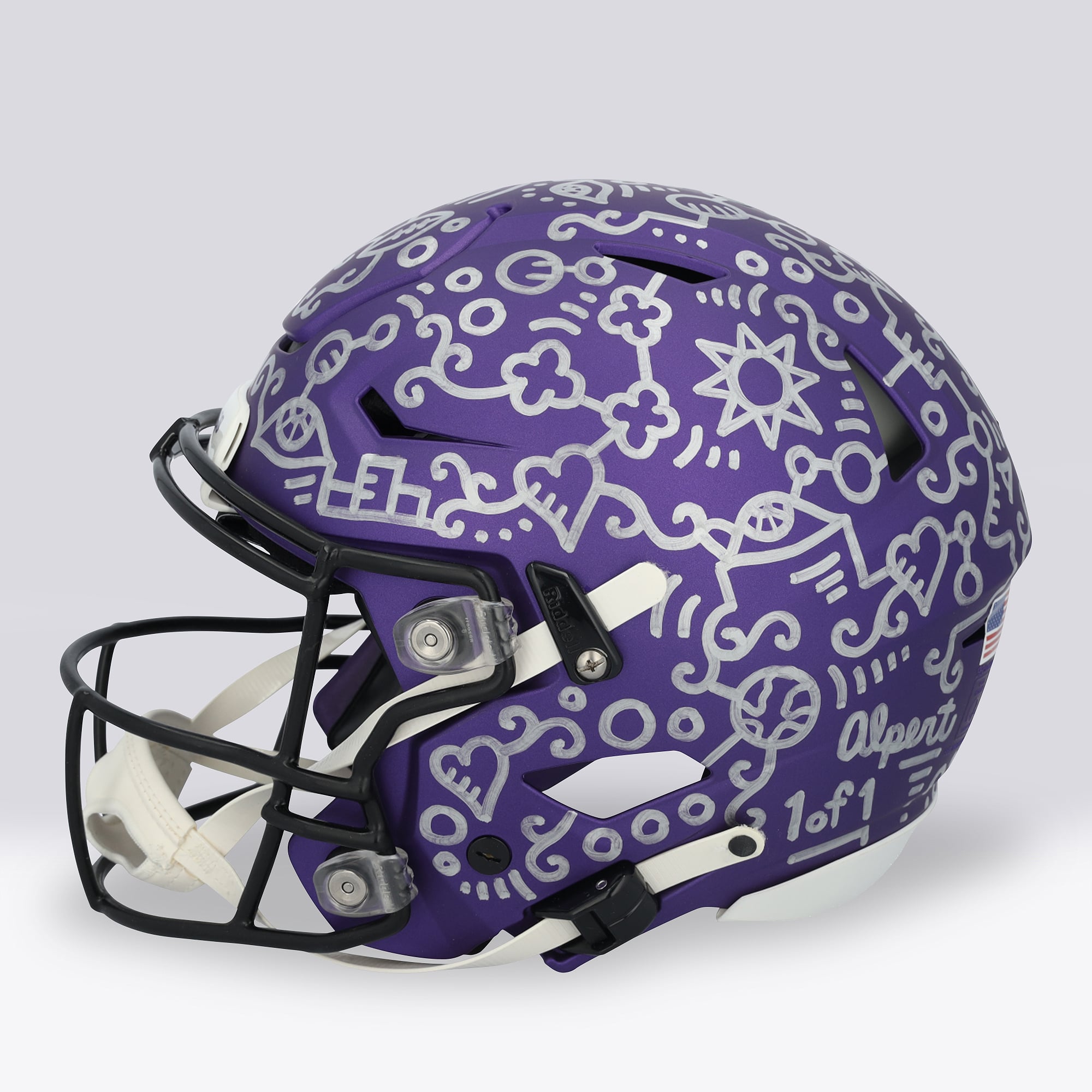 Casque Riddell Speed ​​Flex Authentic autographié par Justin Jefferson (Minnesota Vikings) - Illustration d'Alex Alpert - Édition limitée n° 1/1 - UW25