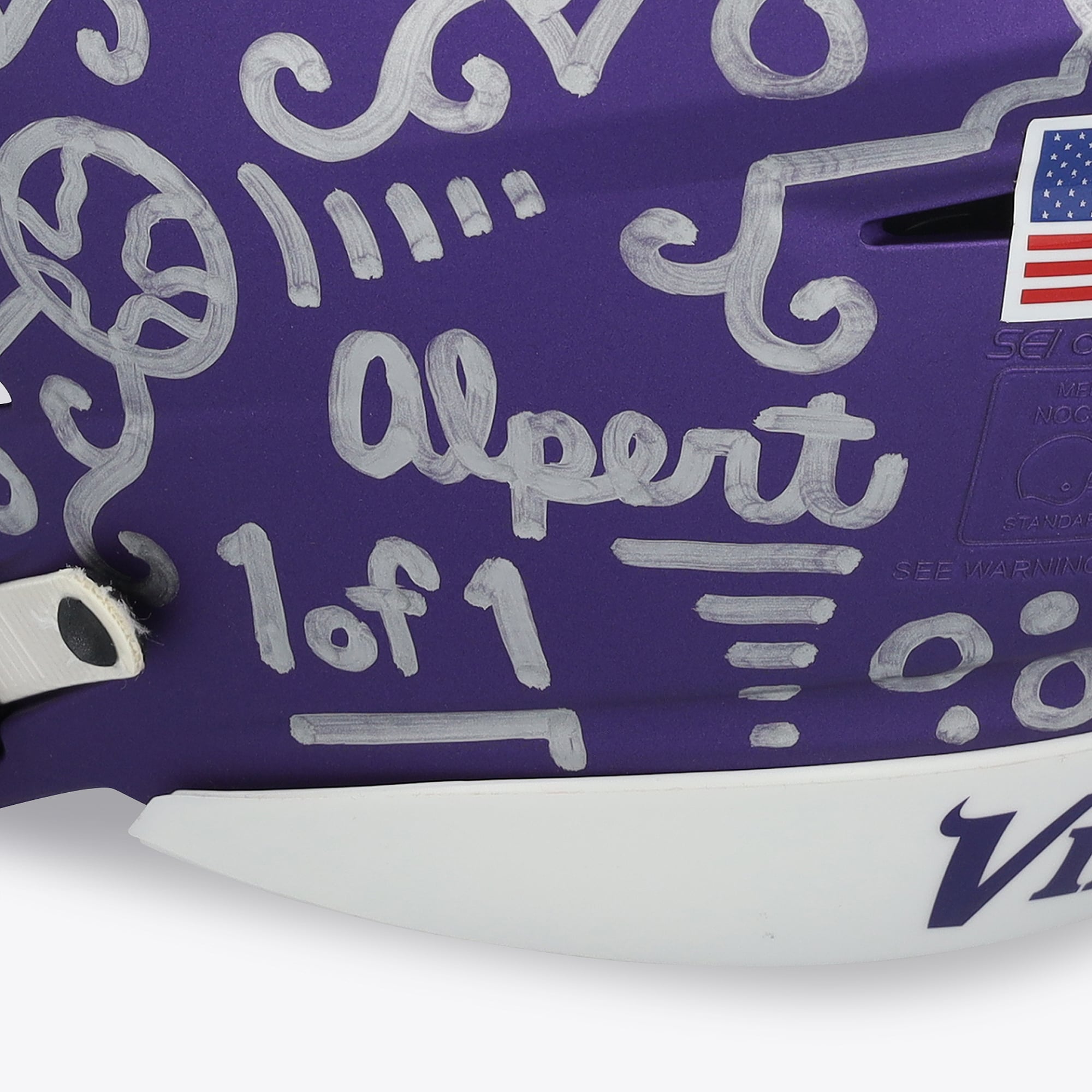 Casque Riddell Speed ​​Flex Authentic autographié par Justin Jefferson (Minnesota Vikings) - Illustration d'Alex Alpert - Édition limitée n° 1/1 - UW25