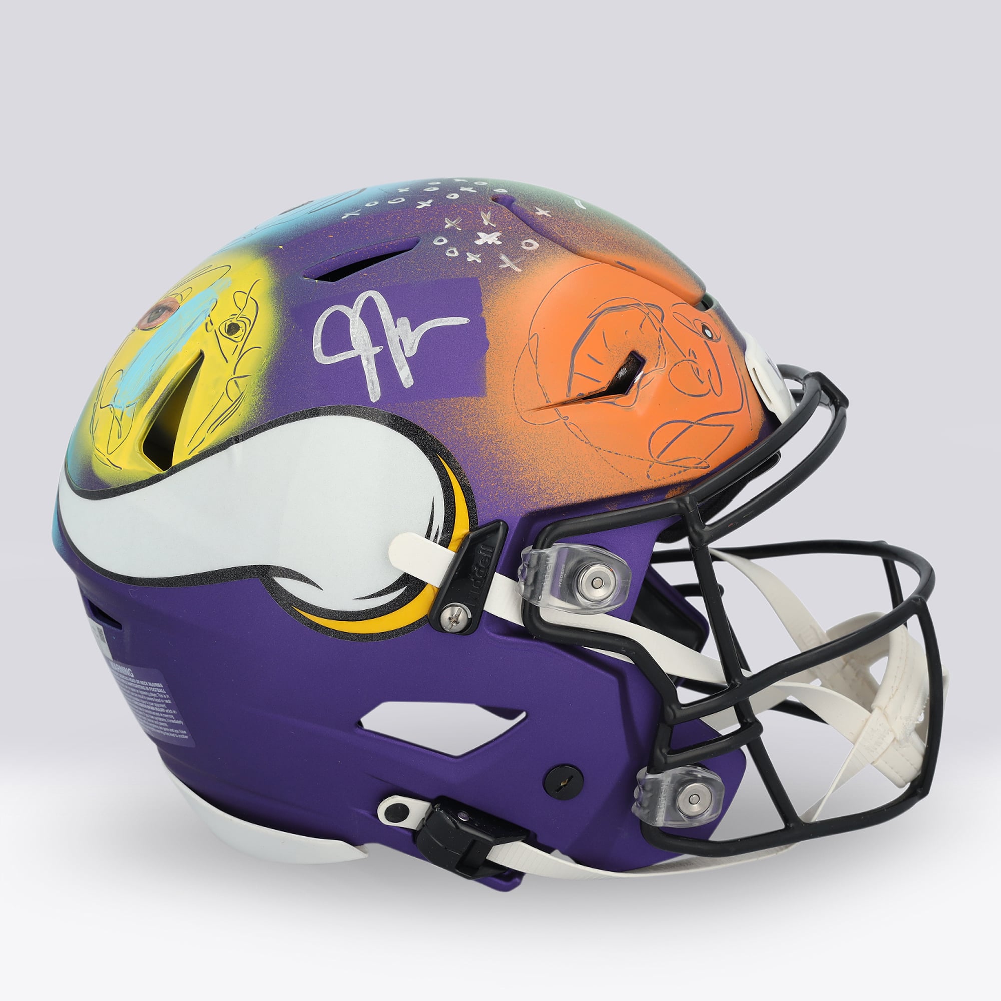 Casque Riddell Speed ​​Flex Authentic autographié par Justin Jefferson (Minnesota Vikings) - Illustration de Cavier Coleman - Édition limitée n° 1/1 - UW25